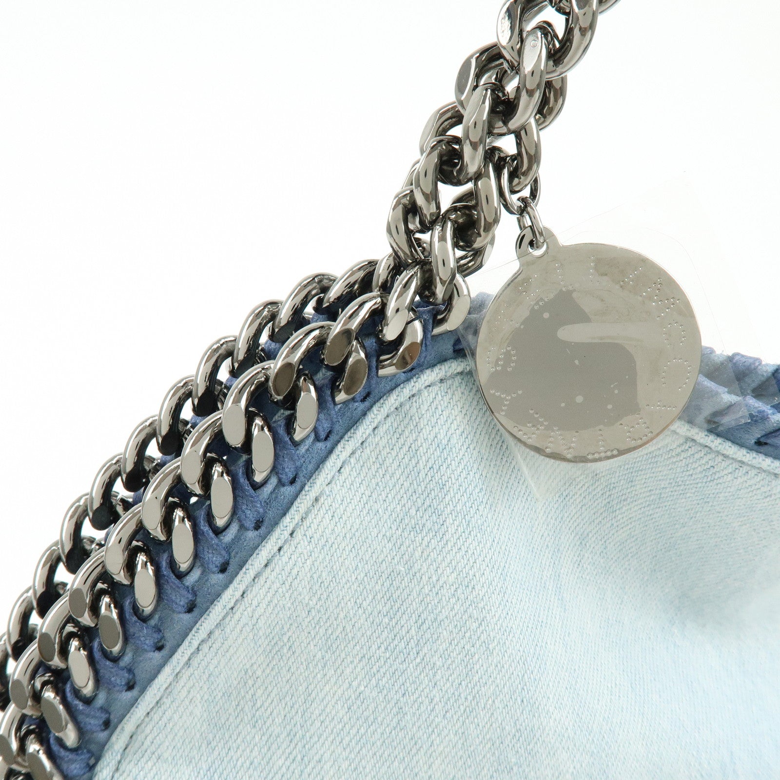 STELLA MCCARTNEY Falabella Embroidery Denim Shoulder Bag Light Blue
