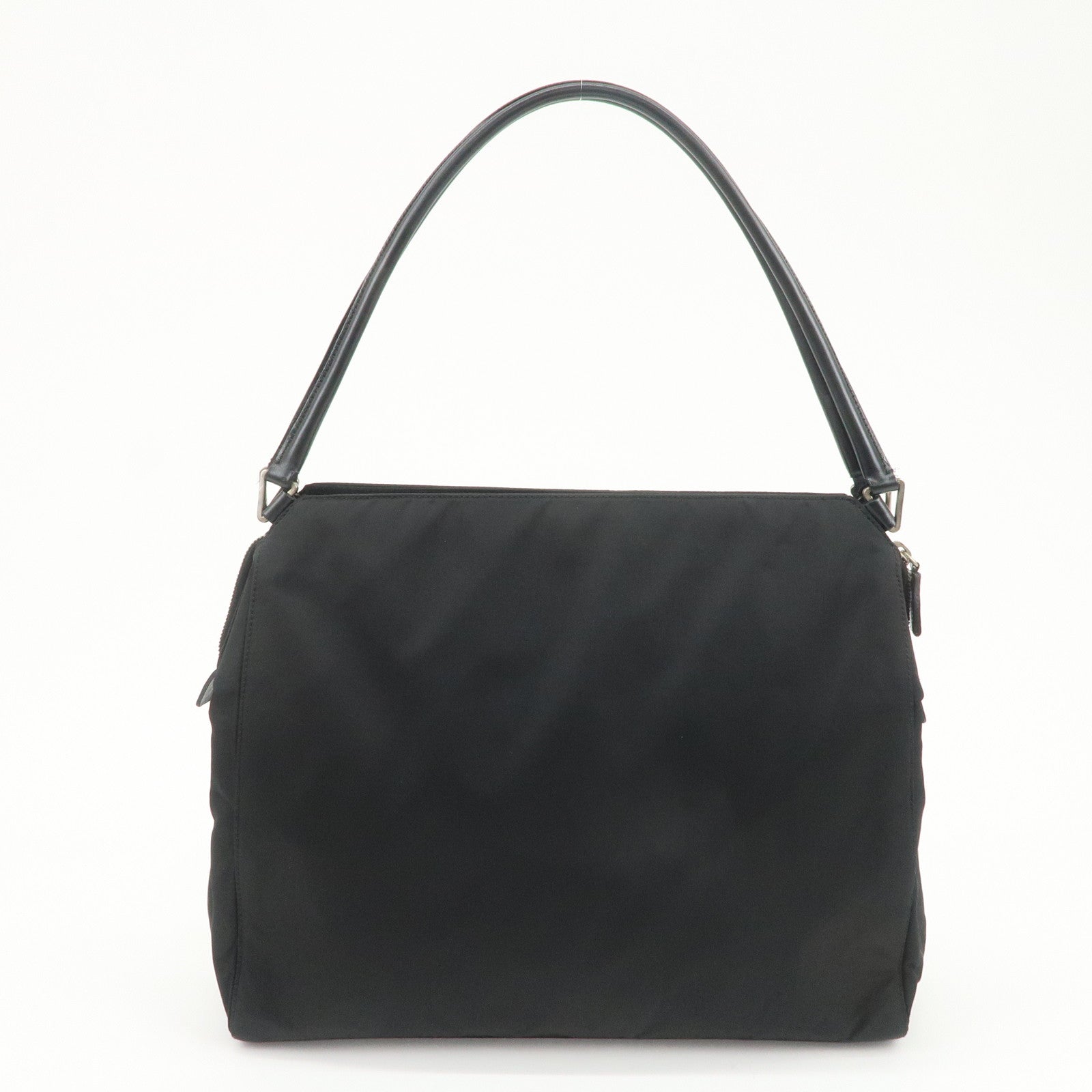 PRADA Triangle Logo Nylon Leather Shoulder Bag Hand Bag Black