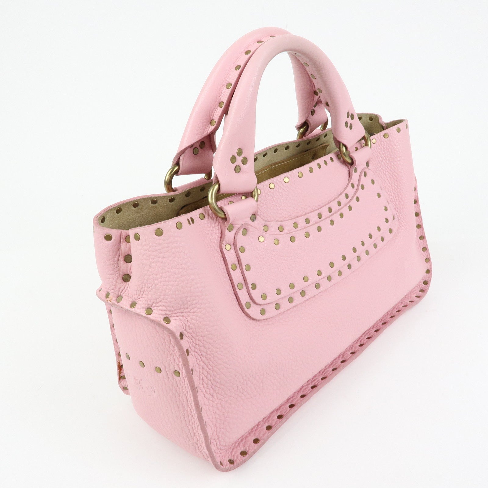 CELINE Boogie Bag Leather Studs Hand Bag Tote Bag Pink