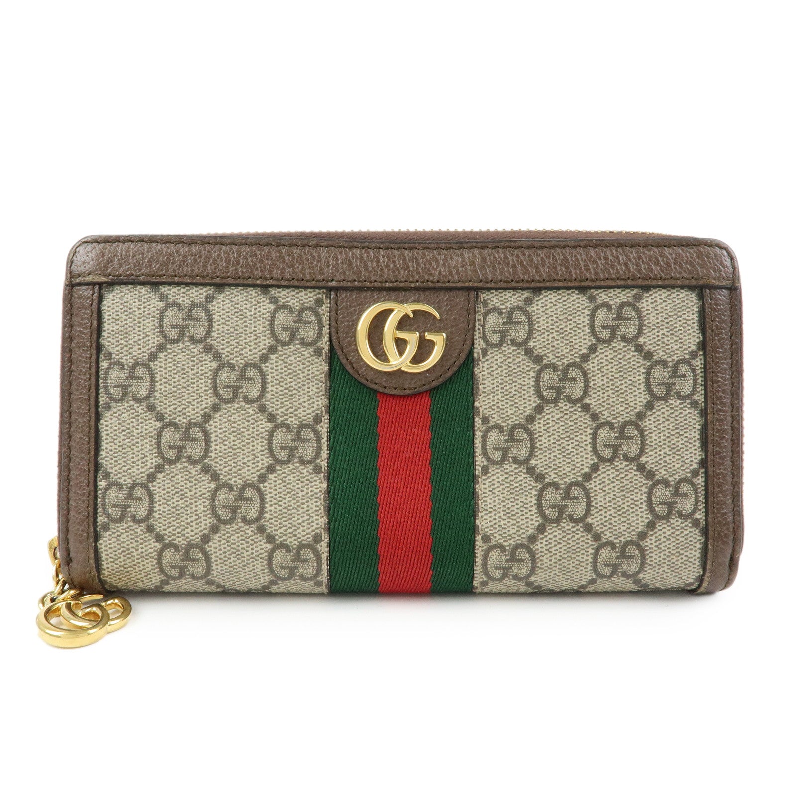 GUCCI Ophidia Sherry GG Supreme Leather Round Zippy Wallet 523154