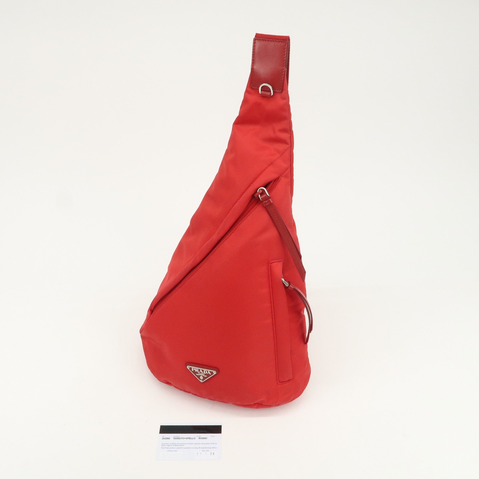 PRADA Triangle Logo Re-Nylon Leather Body Bag Red 2VZ092