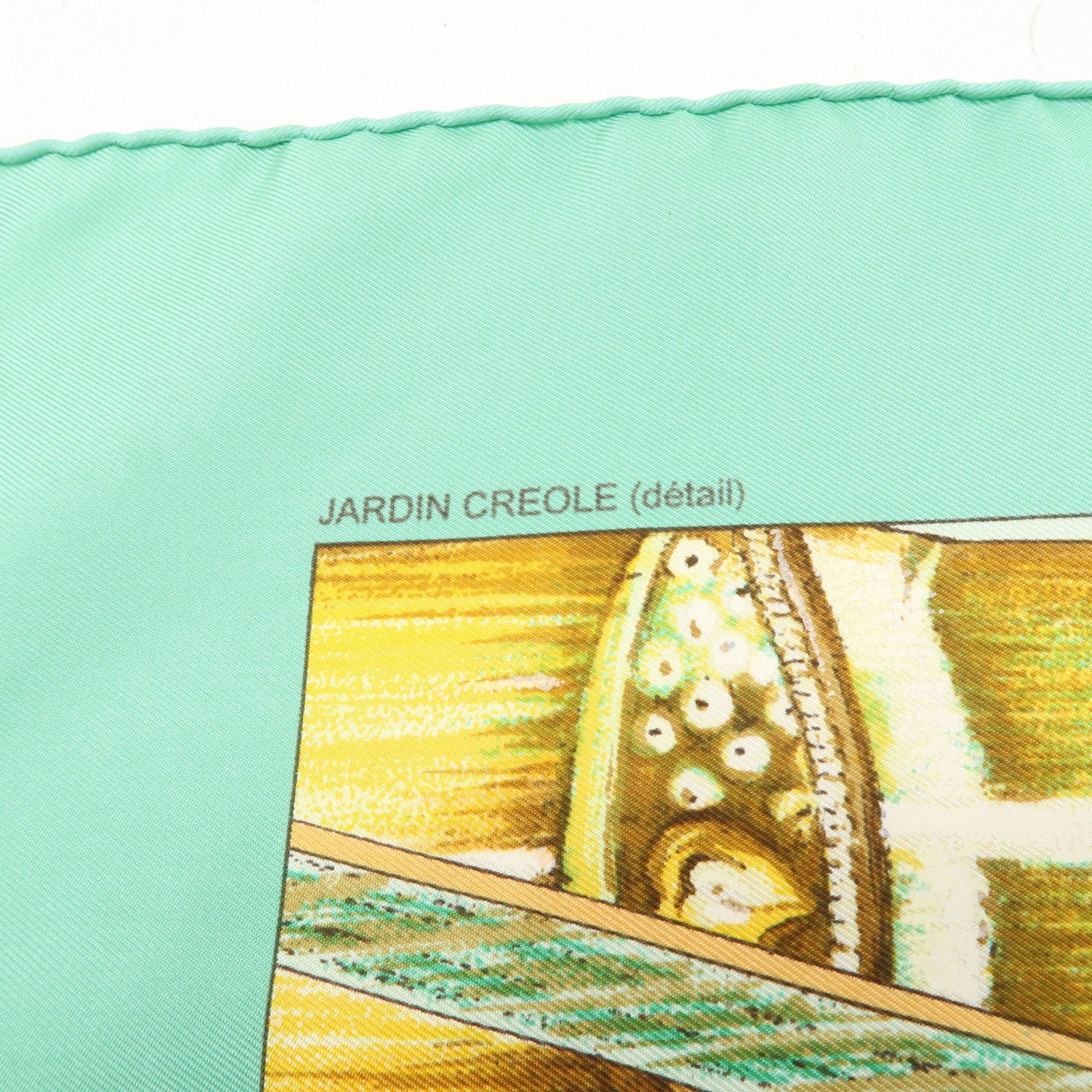 Carre 90 Silk 100% Scarf Jardin Creole Light Green Light Green
