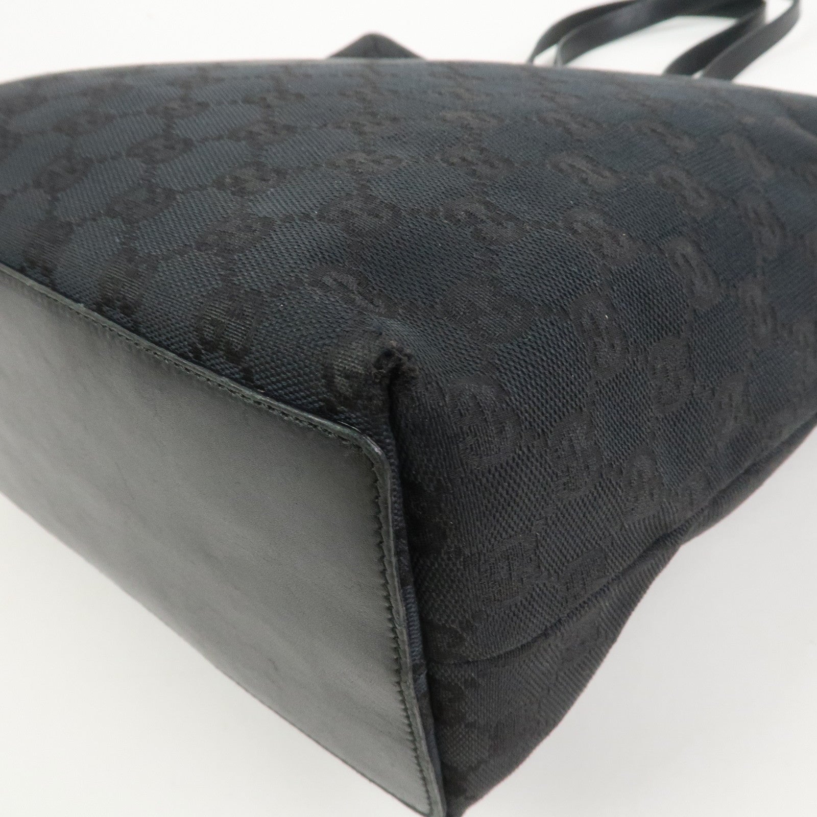 GUCCI GG Canvas Leather Tote Bag Hand Bag Black 002・1098