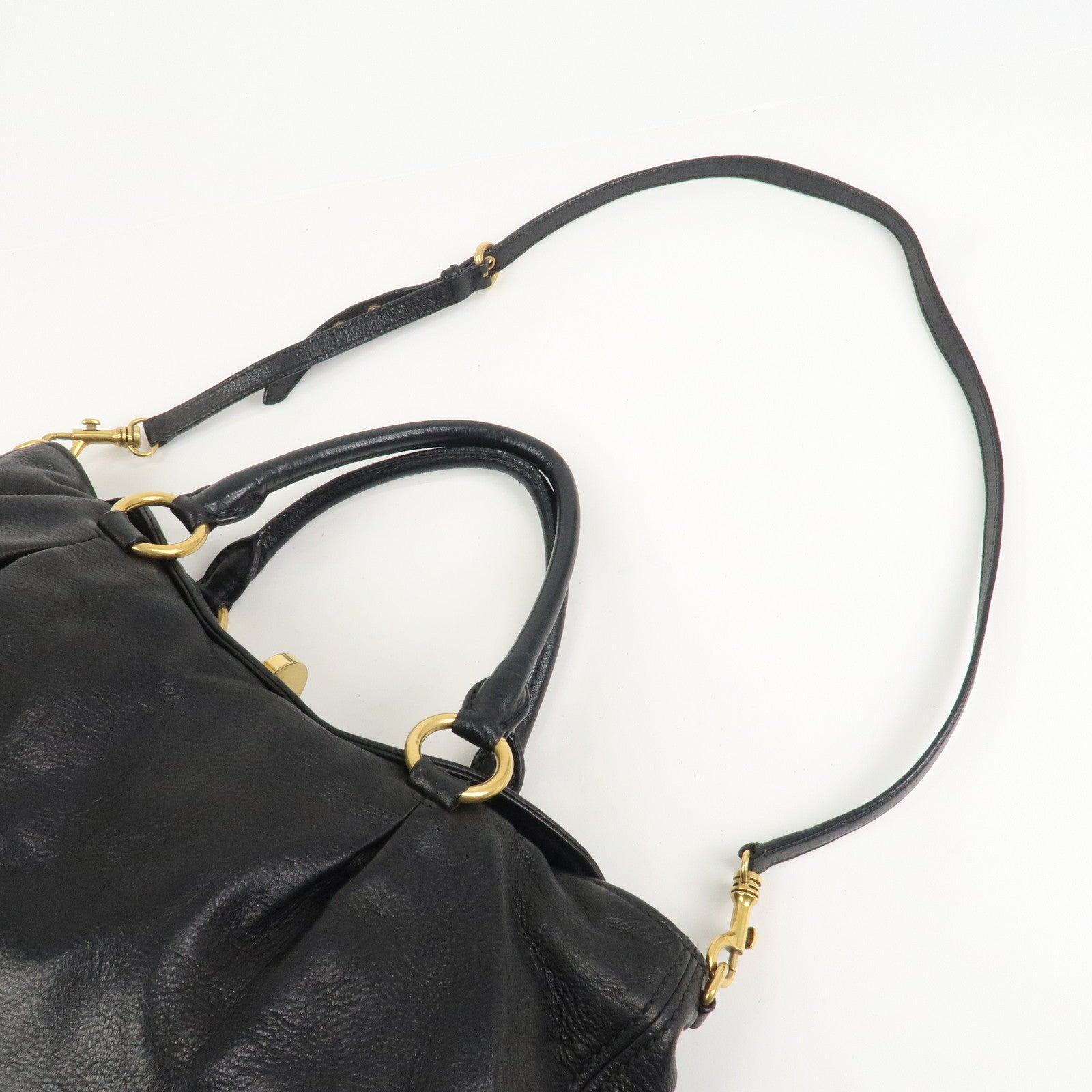 MIU MIU Leather 2 Way Bag Tote Shoulder Crossbody Bag Black Gold