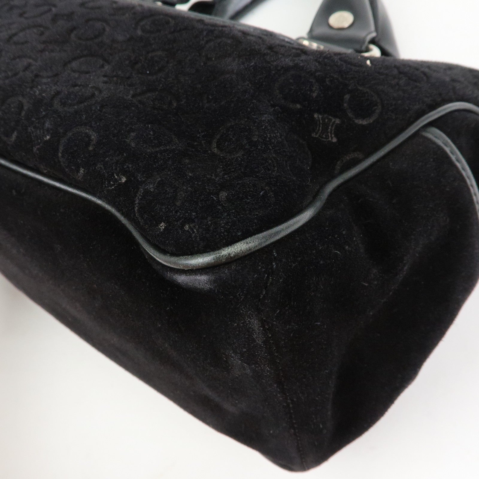 CELINE C Macadam Suede Leather Boogie Bag Hand Bag Black