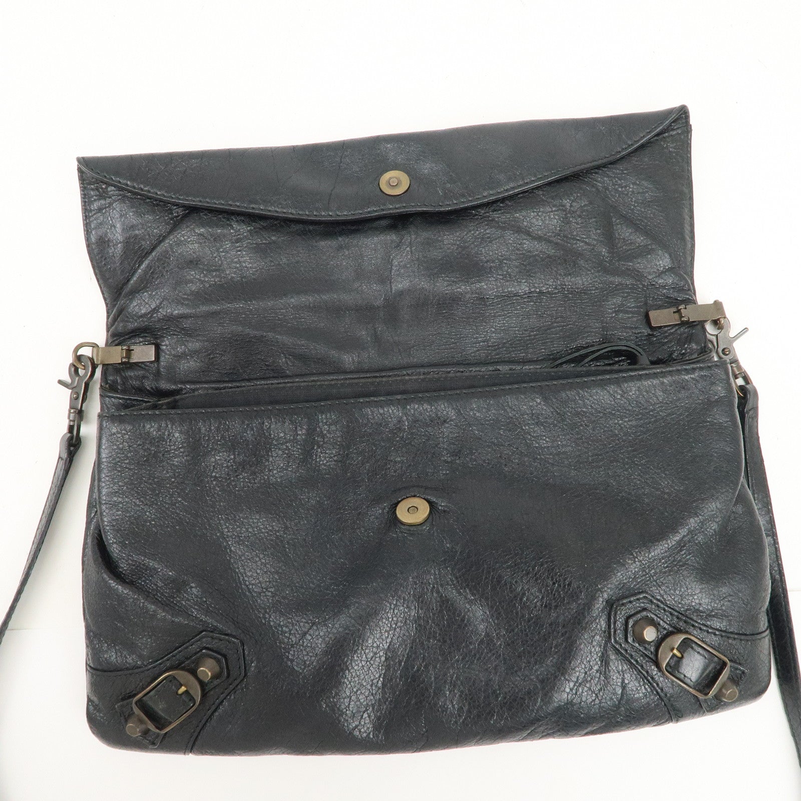 BALENCIAGA Leather Classic Envelope Shoulder Bag Black 319376