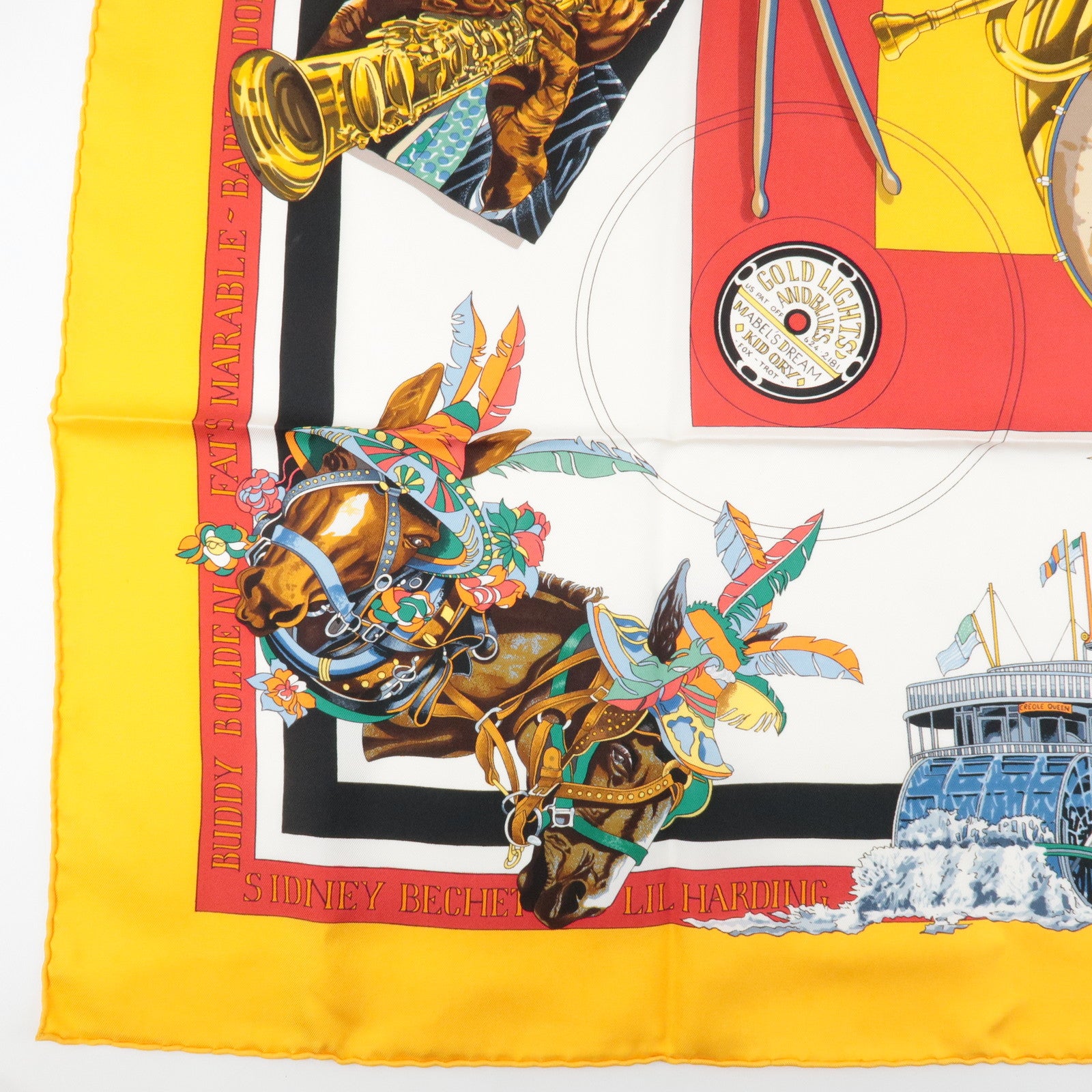 HERMES Carre90 Silk100% Scarf THE ORIGINAL NEW ORLEANS CREOLE JAZZ Used