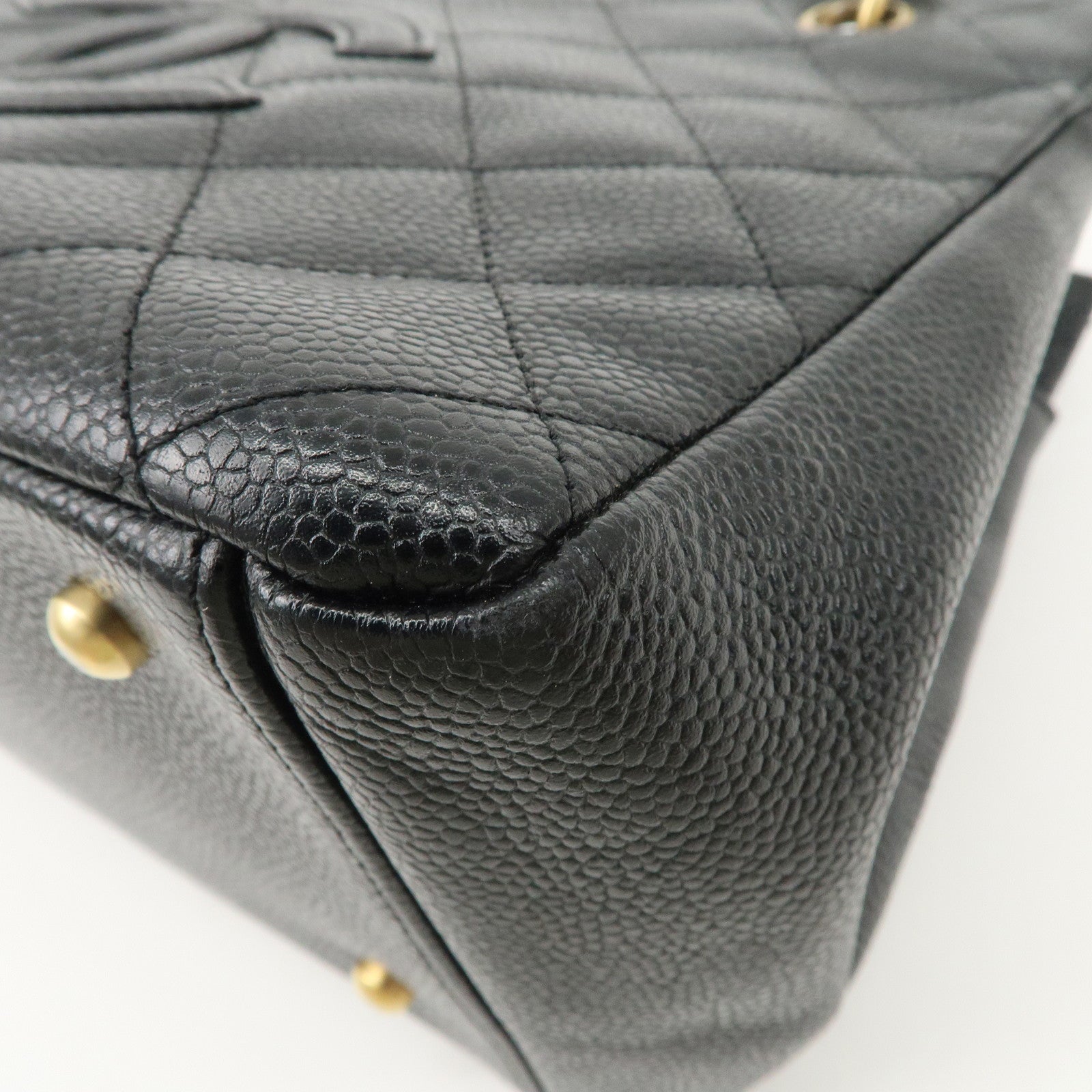 CHANEL COCO Mark Matelasse Caviarskin Chain Tote Bag Black Used