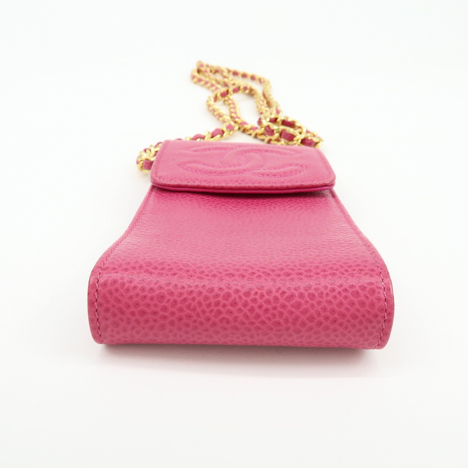 CHANEL COCO Mark Caviarskin Chain Shoulder Bag Phone Pouch Pink
