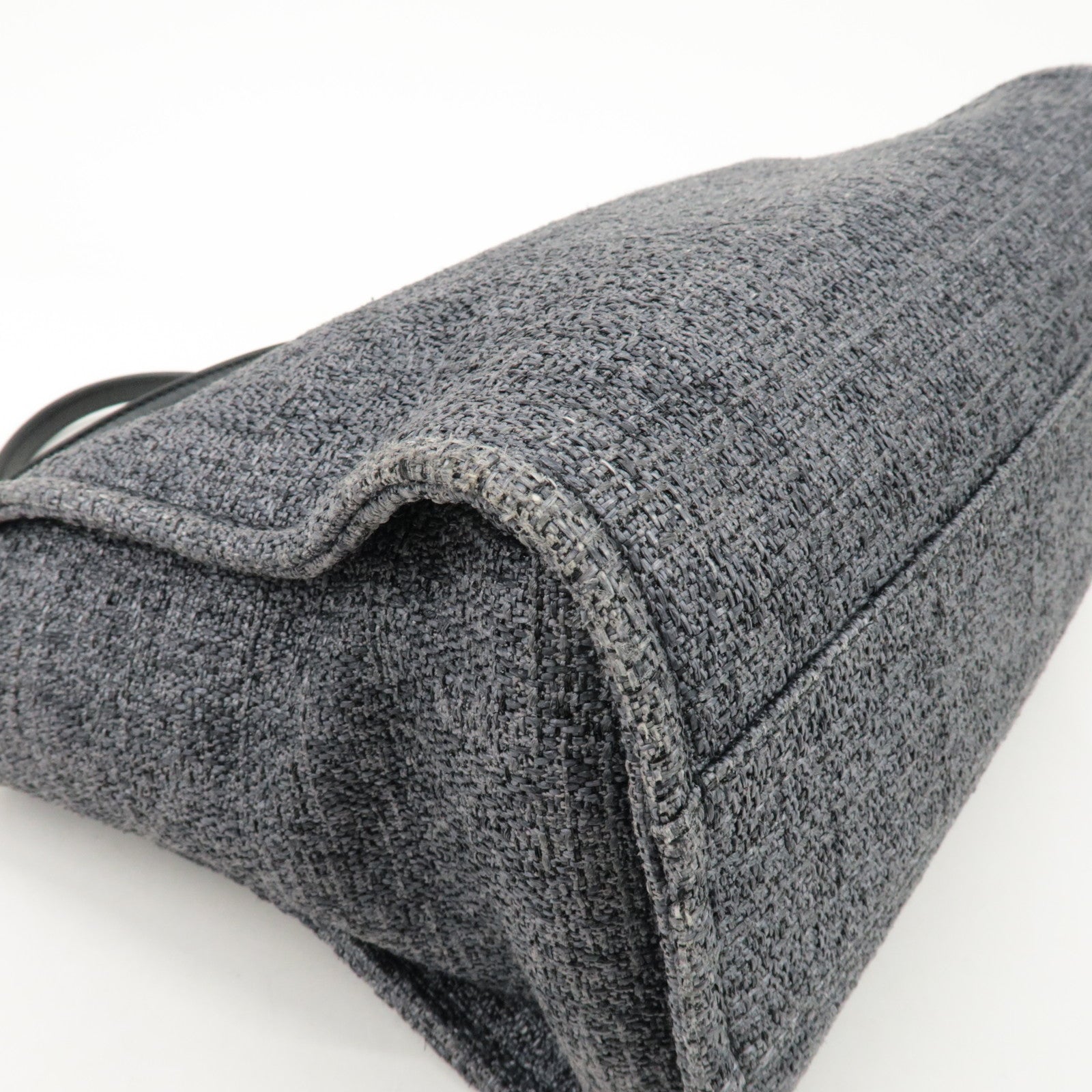 CHANEL Deauville Raffia Leather Chain Tote Bag MM Navy A66941 Used