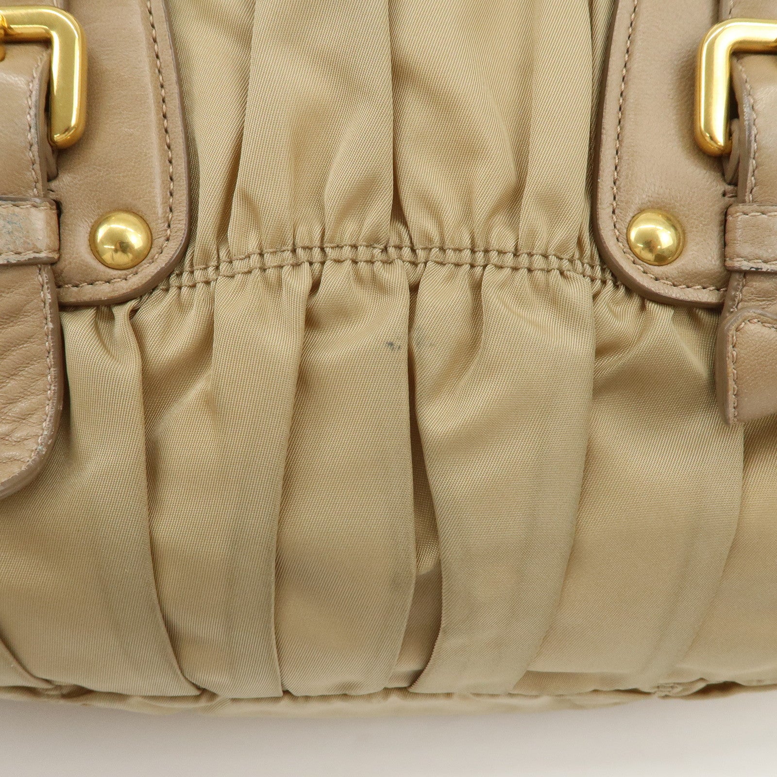 PRADA Logo Nylon Leather 2Way Shoulder Bag Hand Bag Beige BN1407