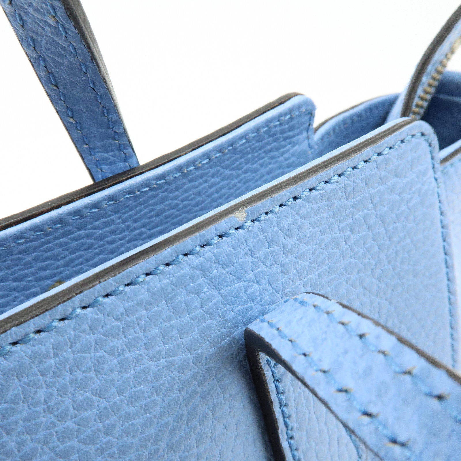 GUCCI Interlocking G Leather 2Way Bag Hand Bag Light Blue 368827