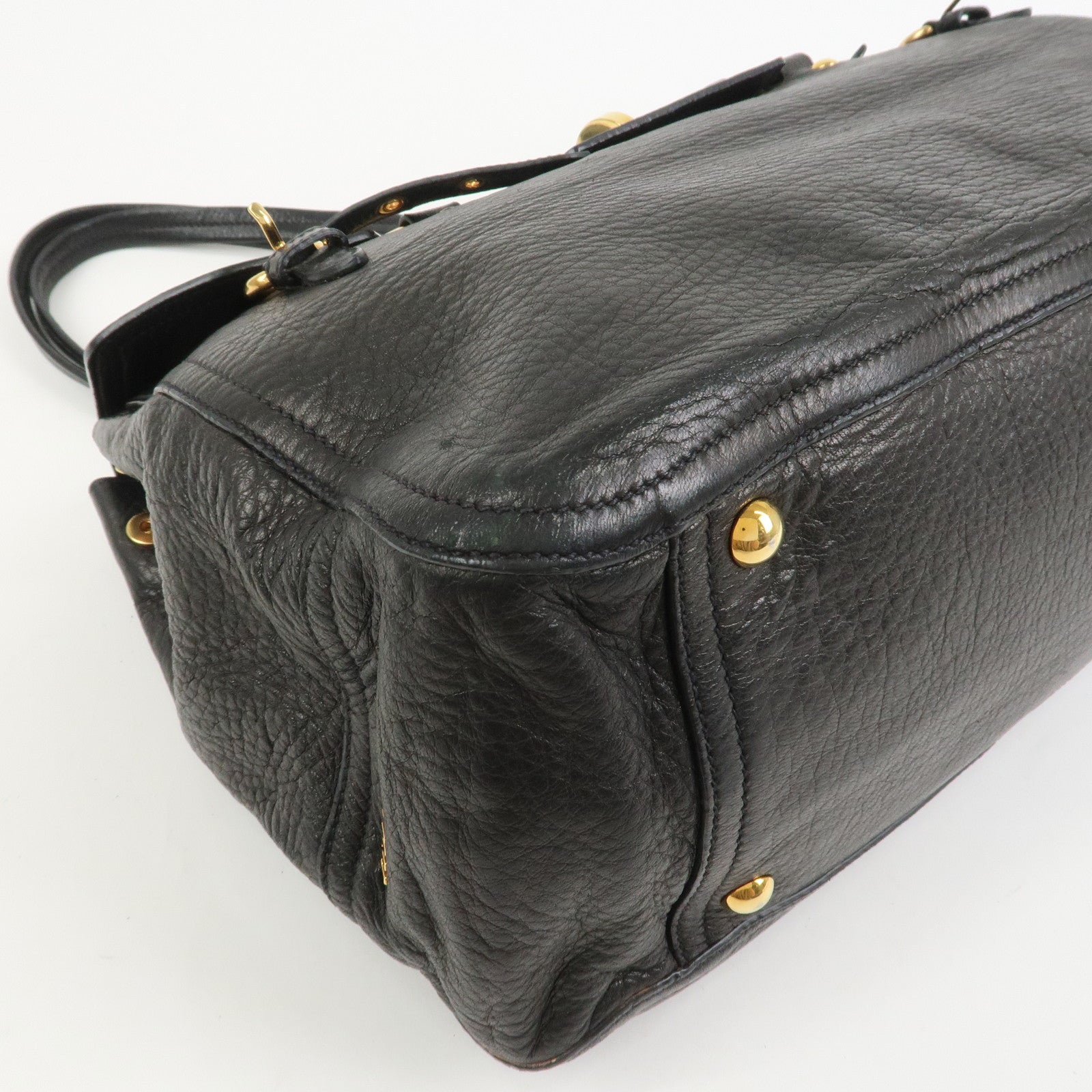 MIU MIU Leather Tote Bag Shoulder Bag Black