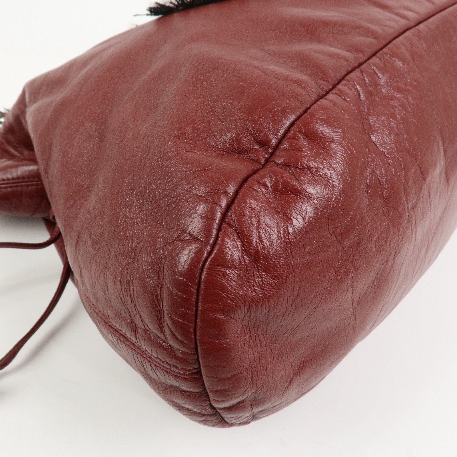 CHANEL Leather Tweed Chain Shoulder Tote Bag Bordeaux A49559