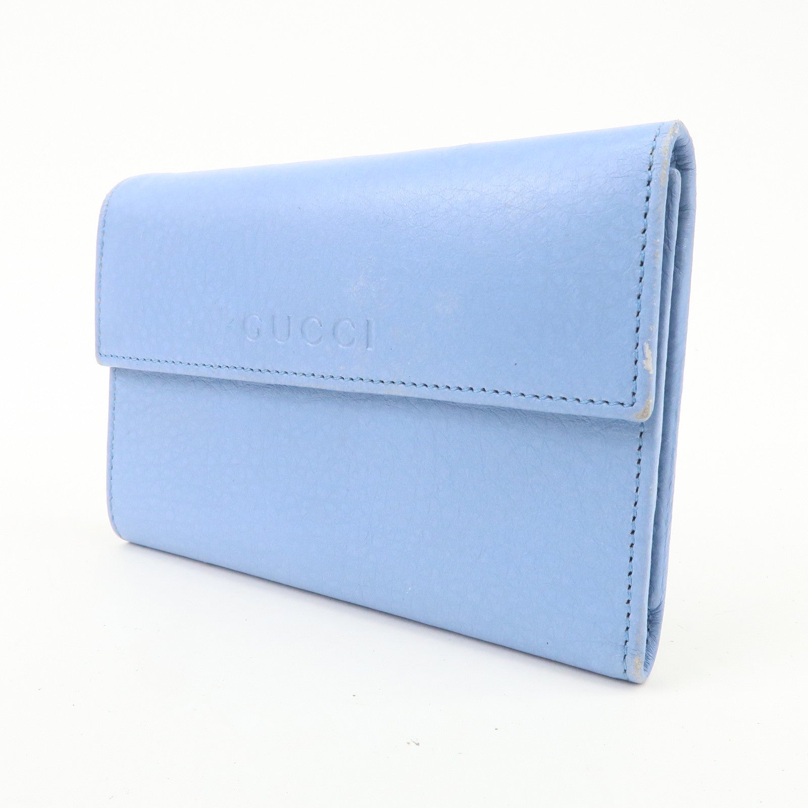 GUCCI Trifold Leather Wallet Blue Gold Hardware 346057 Used