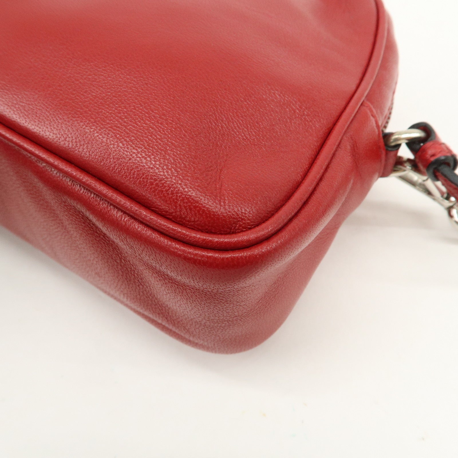 PRADA Logo Leather MiniPouch Wristlet Bag Red