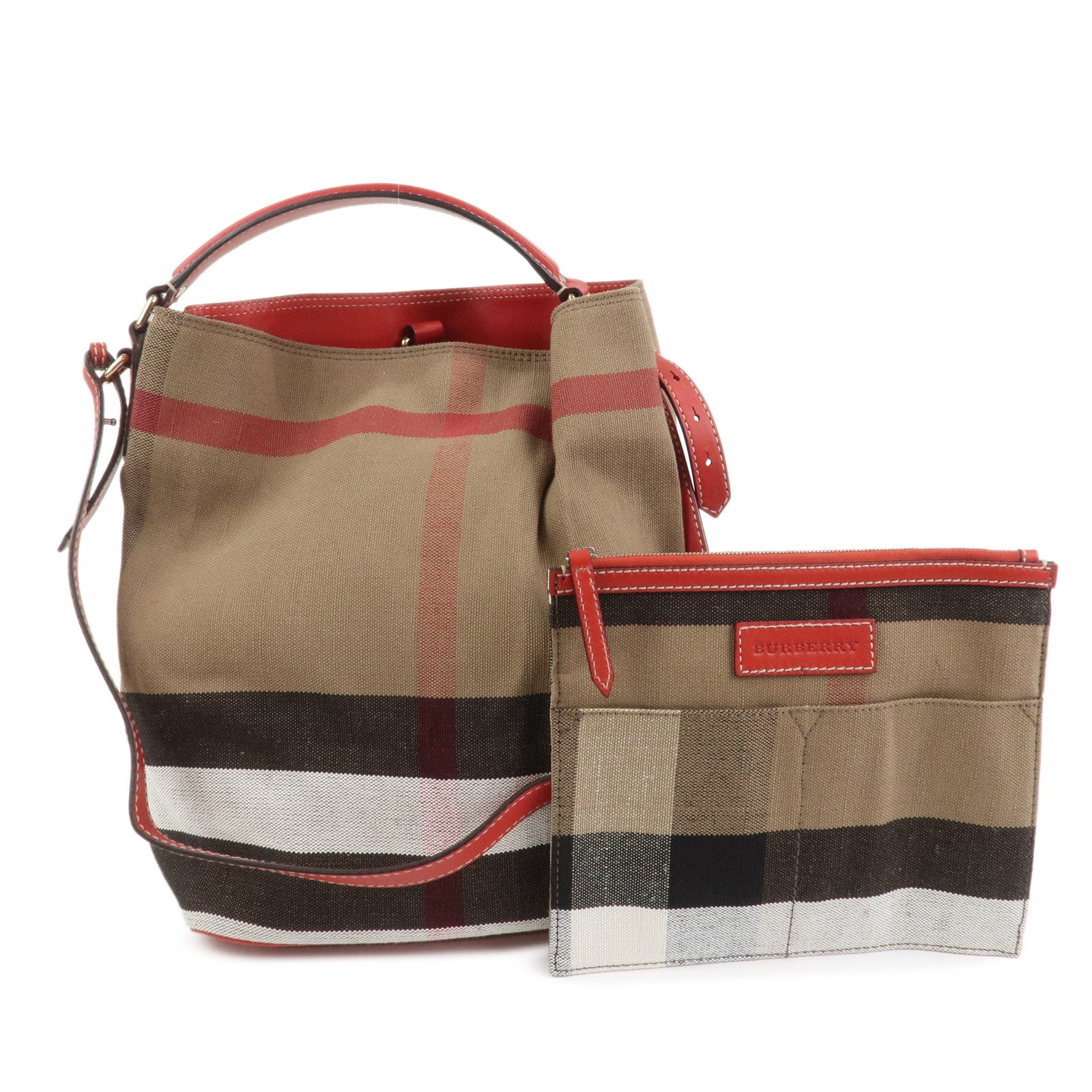 Burberry Ashby Canvas Leather 2Way Bag Shoulder Bag Brown Red