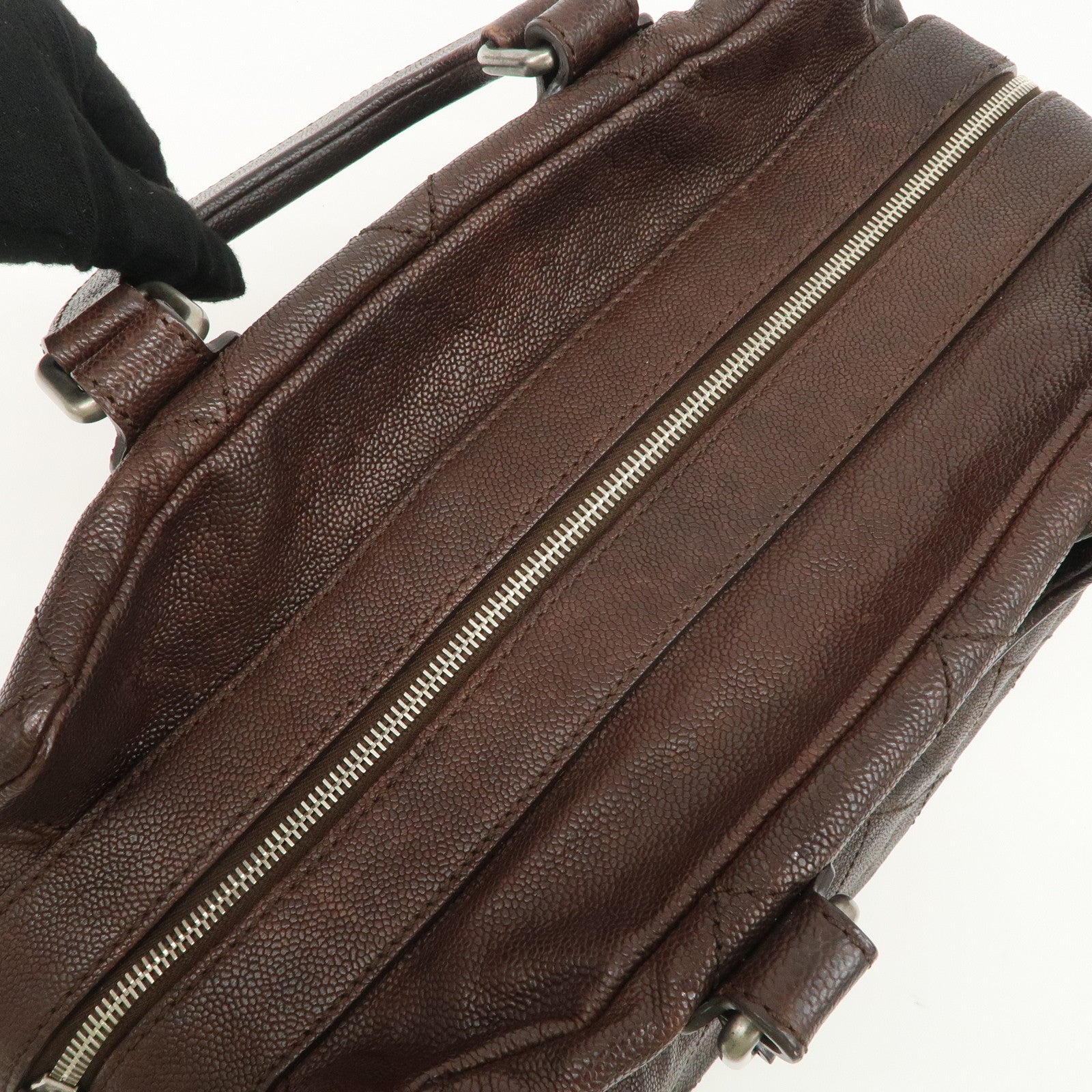 CHANEL COCO Mark Matelasse Caviar Skin Boston Bag Brown Gold HDW Used