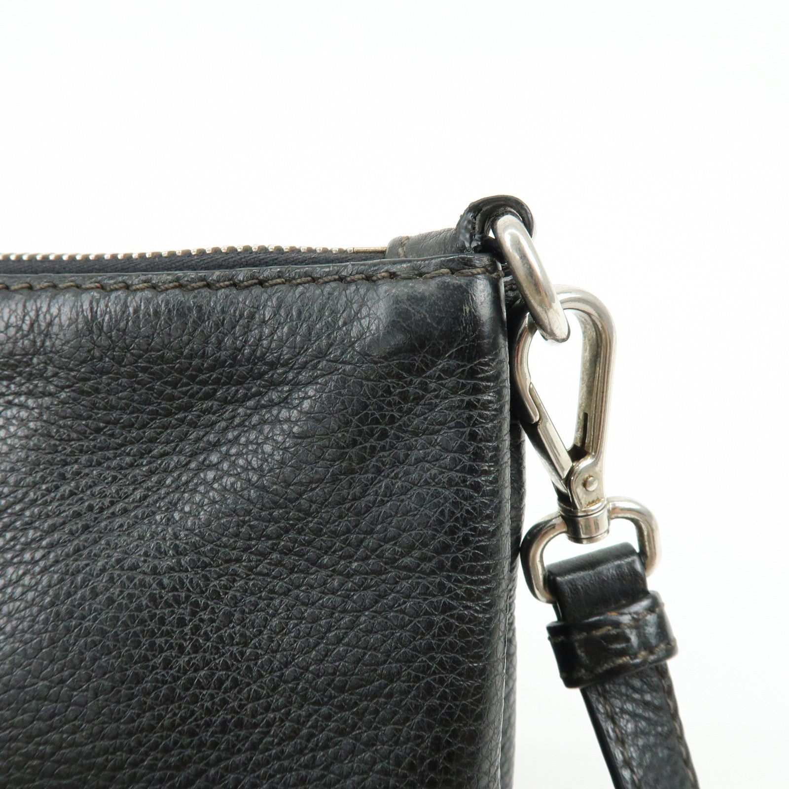 PRADA Triangle Logo Vitello Daino Leather Shoulder Bag Black 1BH997