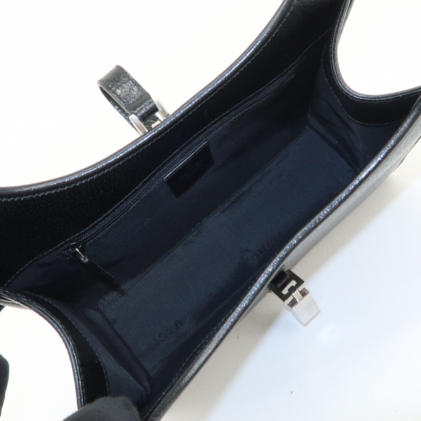 GUCCI Jackie Logo Leather Hand Bag Shoulder Bag Black 002.1068