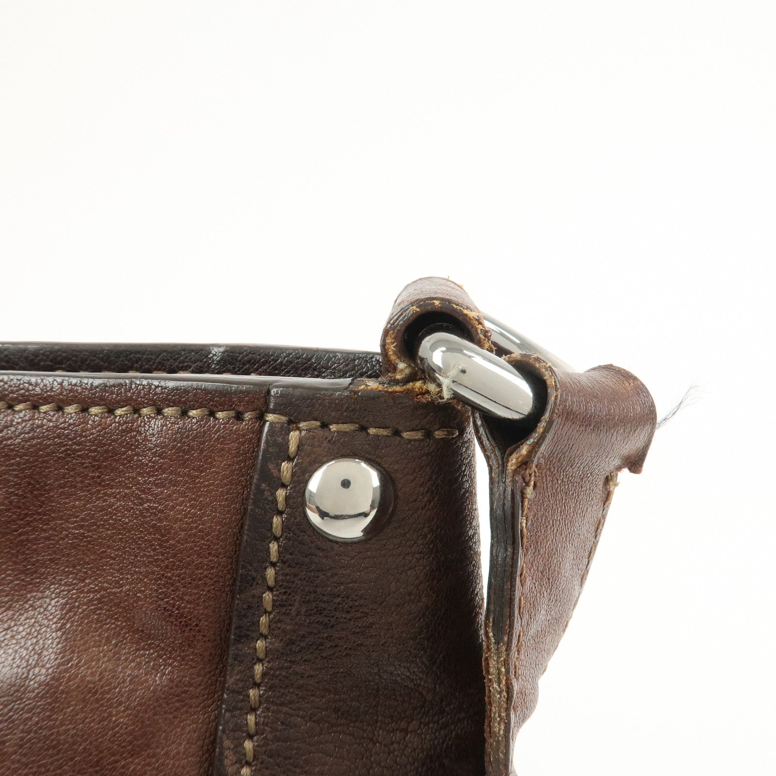 MIU MIU Logo Leather Shoulder Bag Crossbody Bag Brown