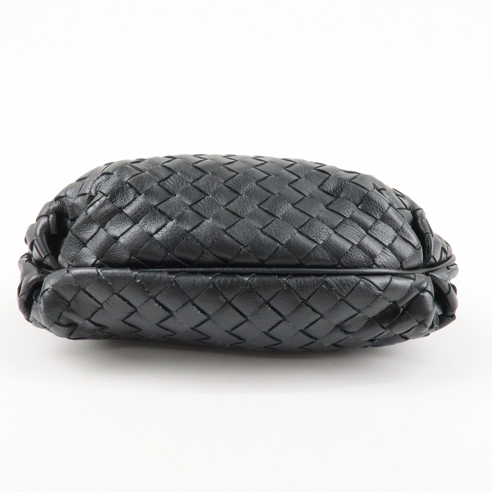 BOTTEGA VENETA Intrecciato Leather Shoulder Bag Black Used