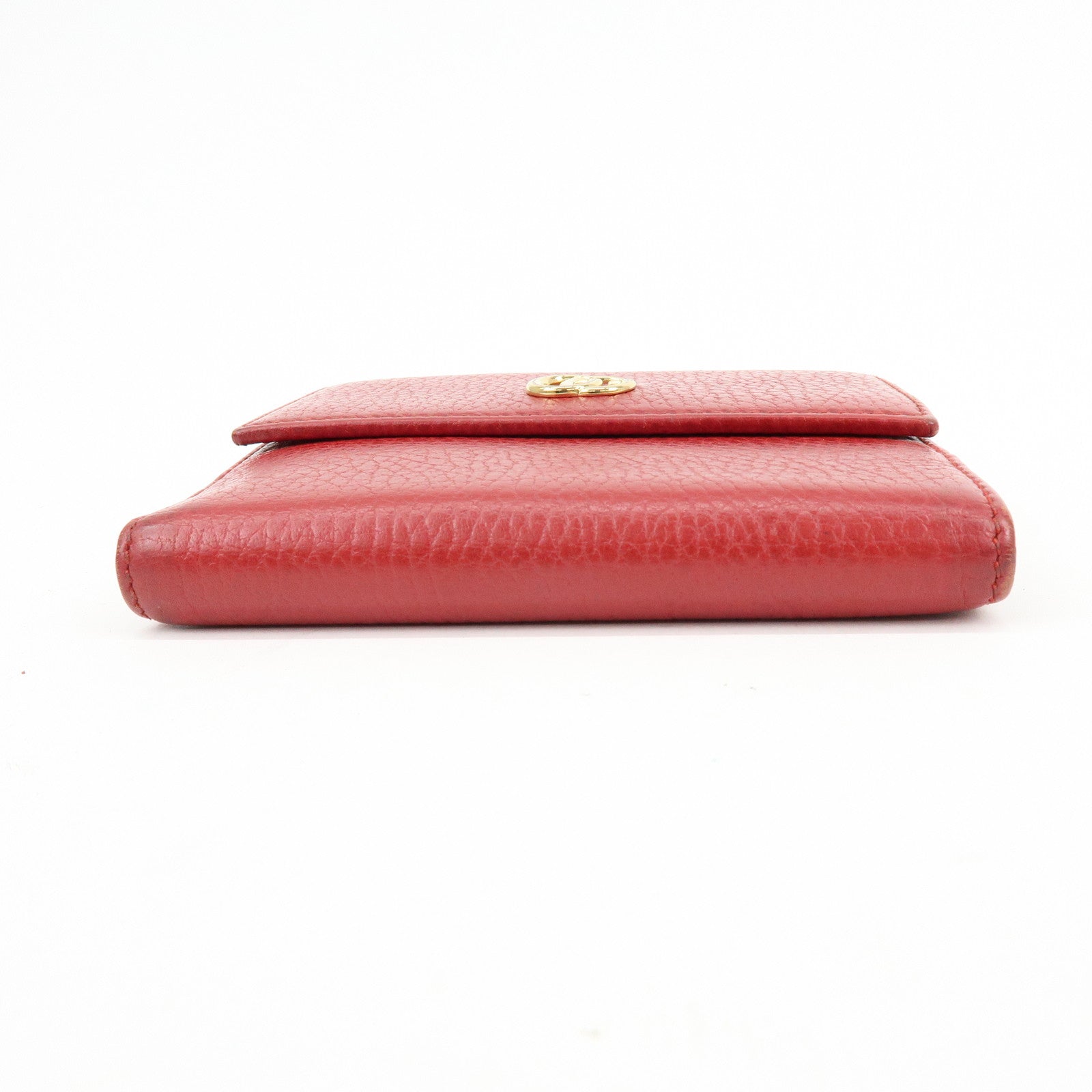 GUCCI Double G Leather Bi-fold Compact Wallet Red 456122