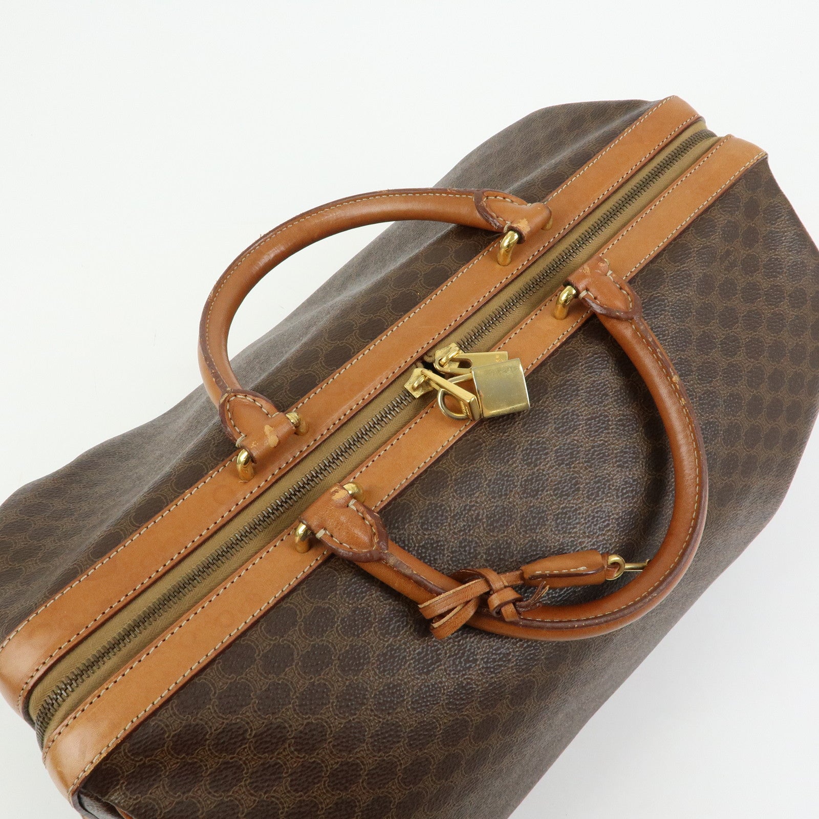 CELINE Macadam PVC Leather 2WAY Bag Boston Bag Shoulder Bag Brown