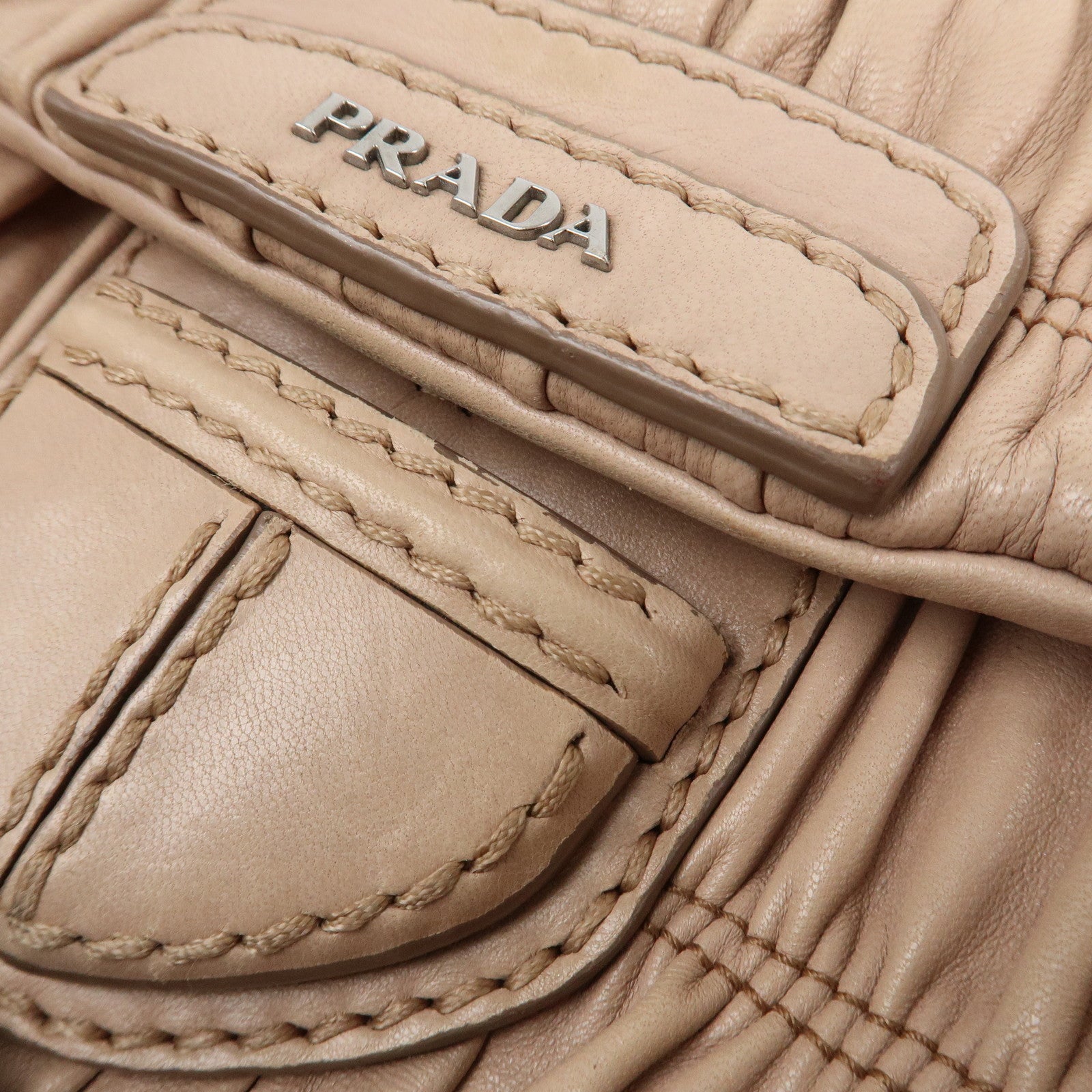 PRADA Leather Gathered Chain Shoulder Bag Pink Beige B4695C