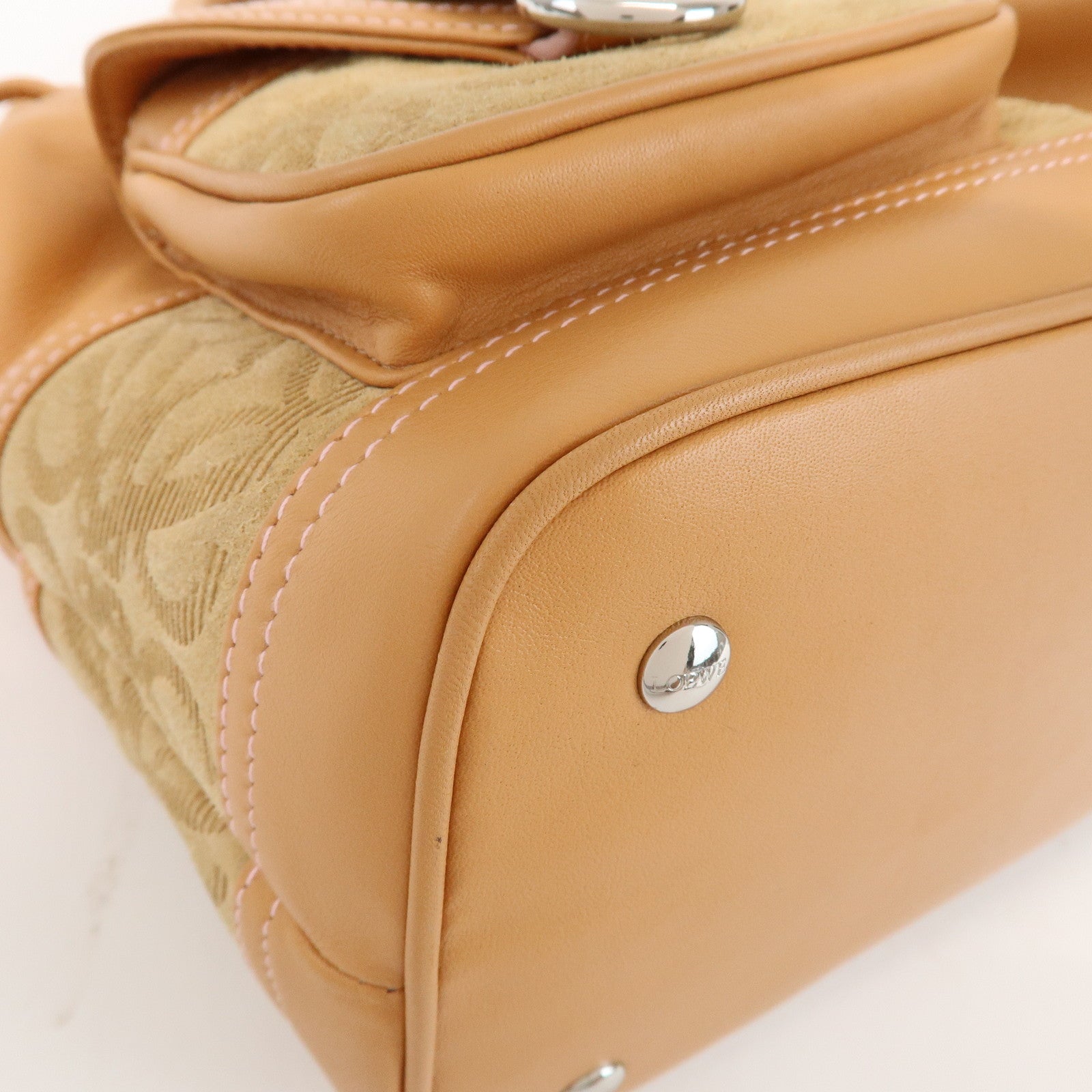 LOEWE Logo Suede Leather Hand Bag Mini Tote Bag Light Brown Beige