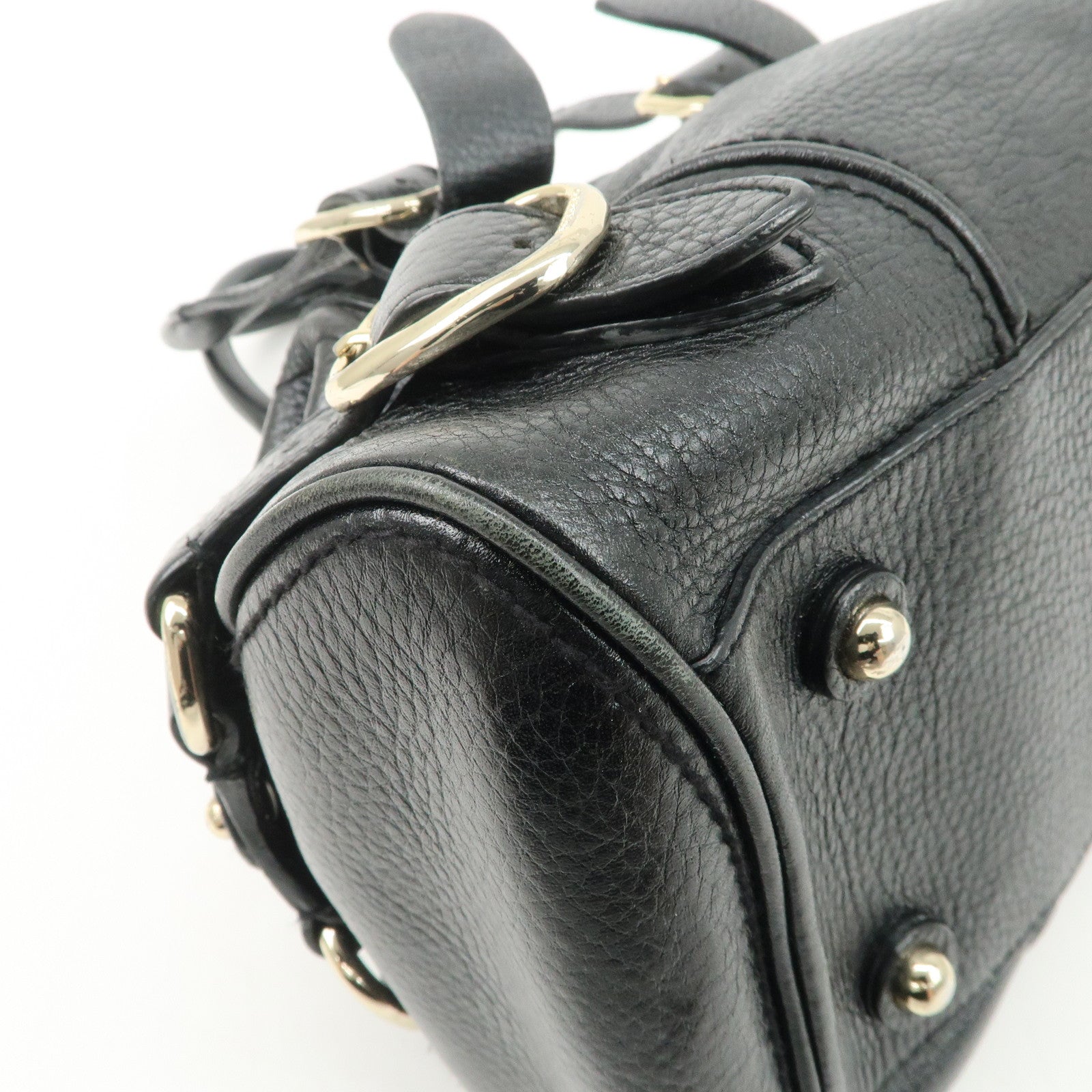 BURBERRY Leather Boston Bag Hand Bag Black Silver HDW