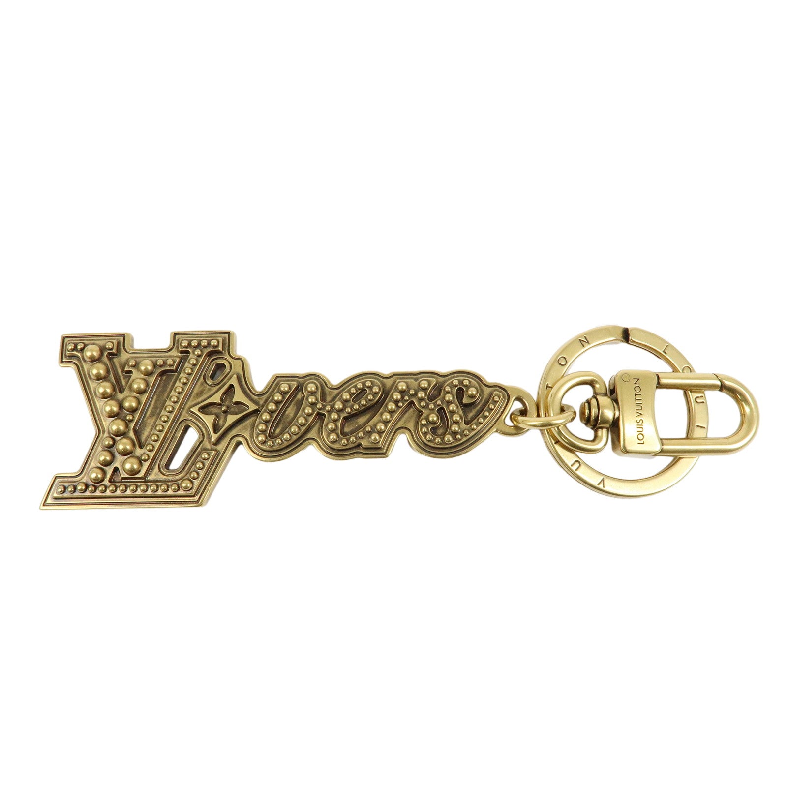 Louis Vuitton LV Lovers Studs Metal Bag Charm Key Chain Gold M01755