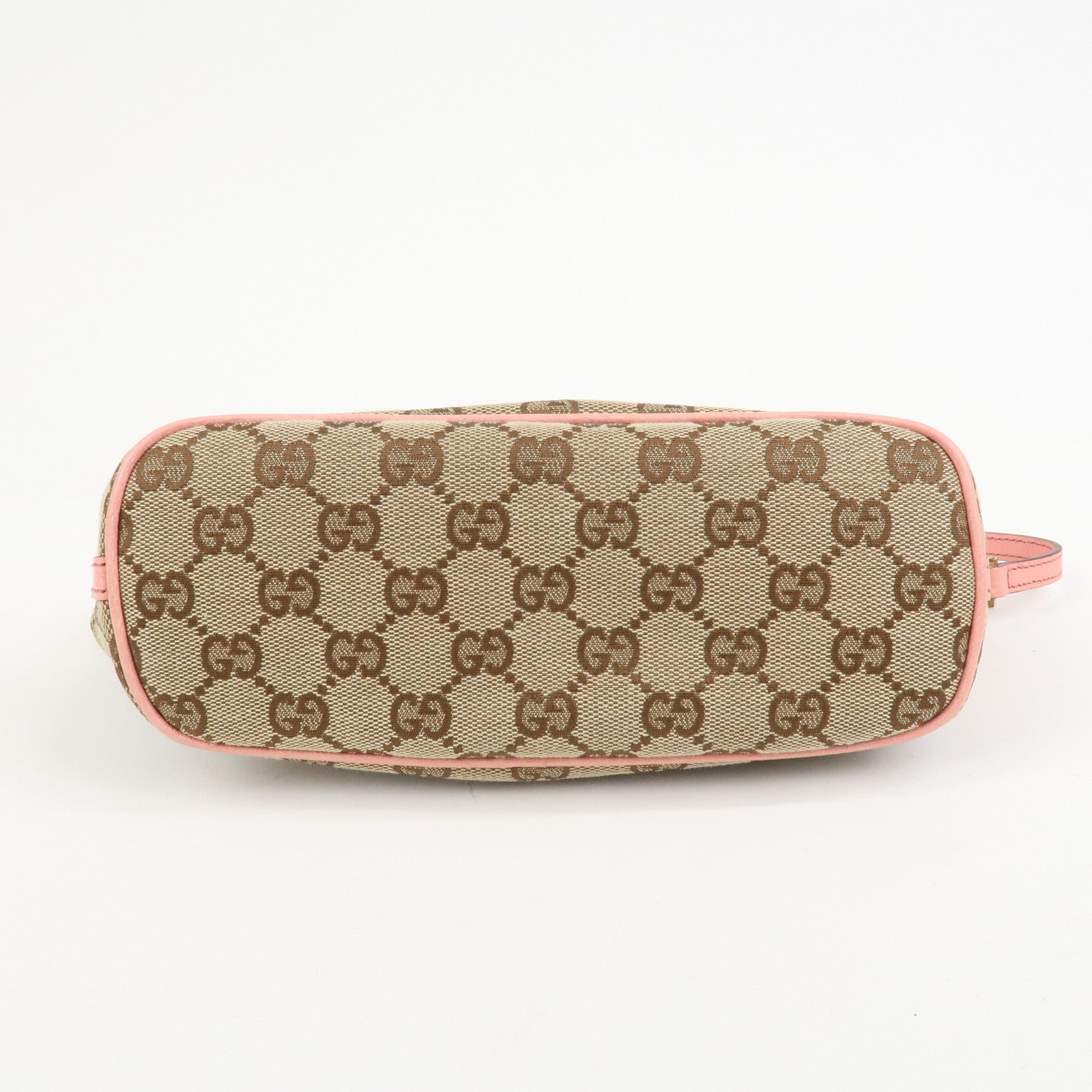 GUCCI Boat Bag GG Canvas Leather Hand Bag Brown Pink 07198