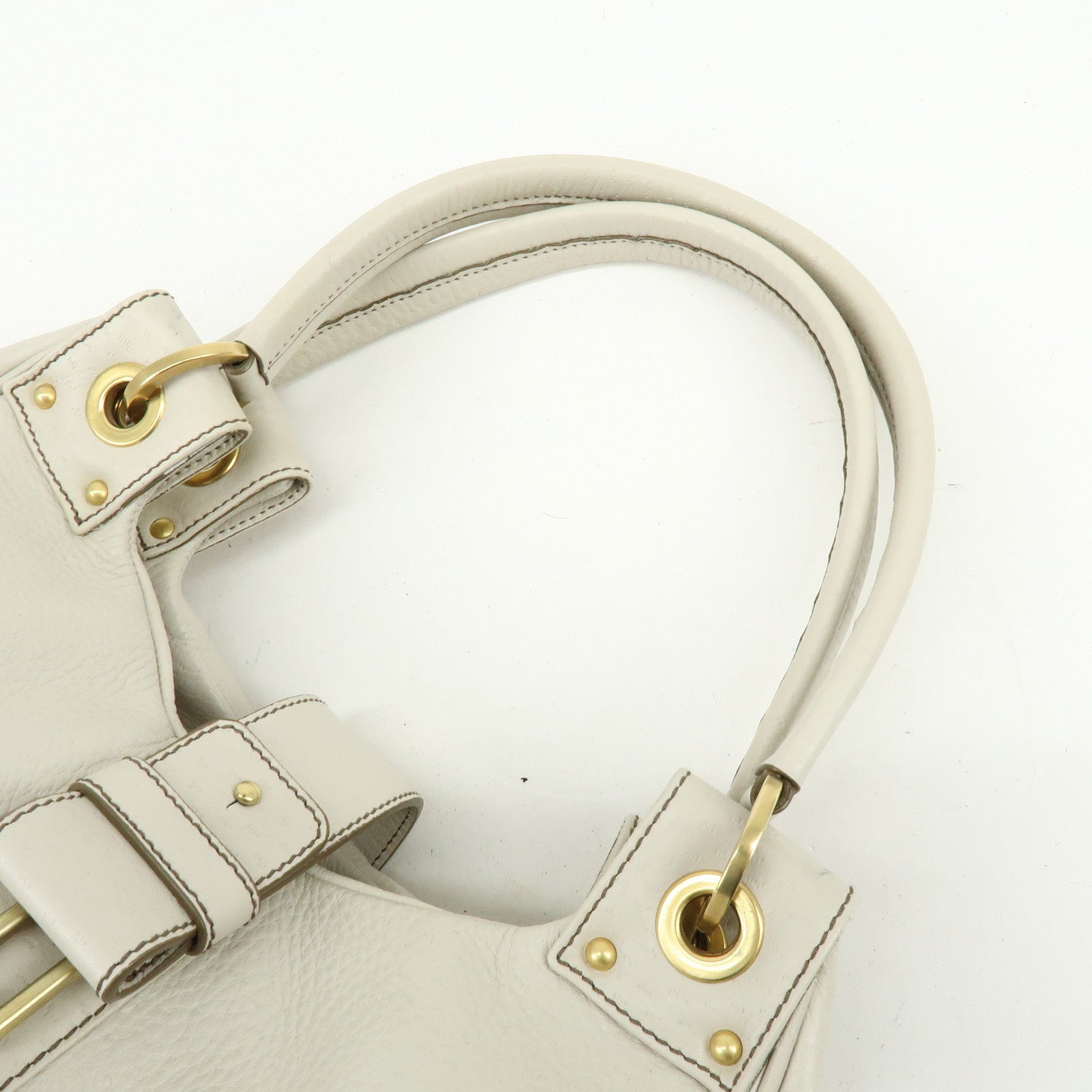 Ferragamo Gancini Leather Shoulder Bag Hand Bag Ivory