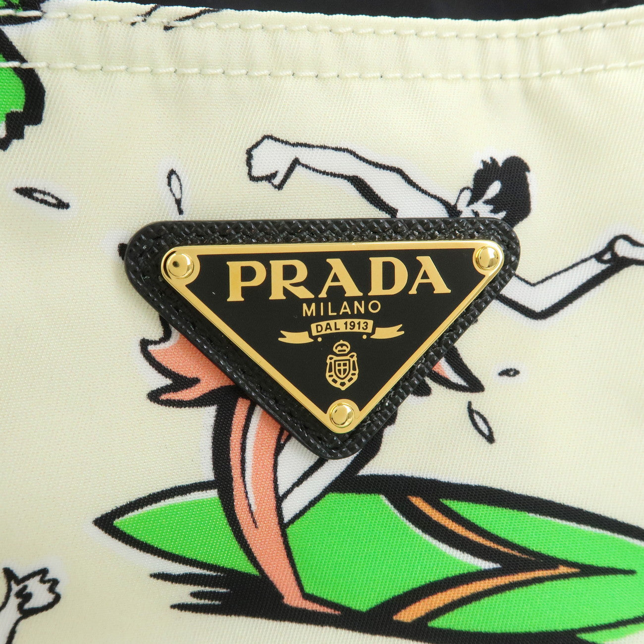 PRADA Triangle Logo Nylon Saffiano Leather Tote Bag Beige Black