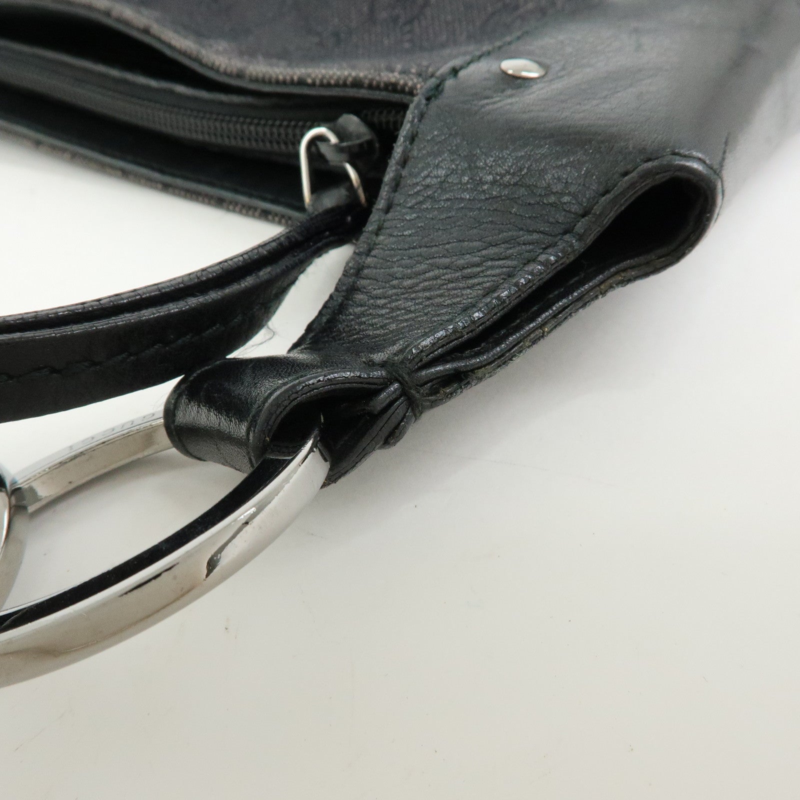 GUCCI GG Canvas Leather Shoulder Bag Hand Bag Black 179777