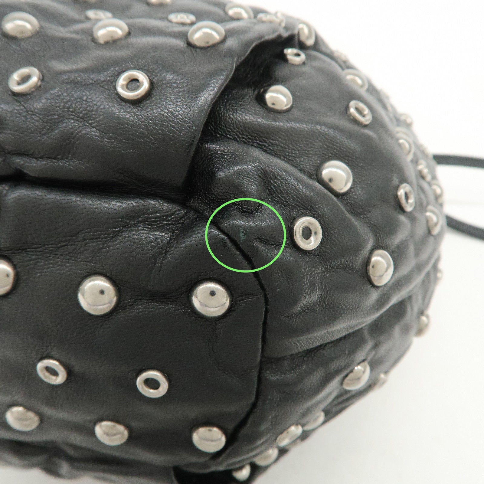 PRADA Studs Leather Drawstring Bag Cosmetic Pouch Black