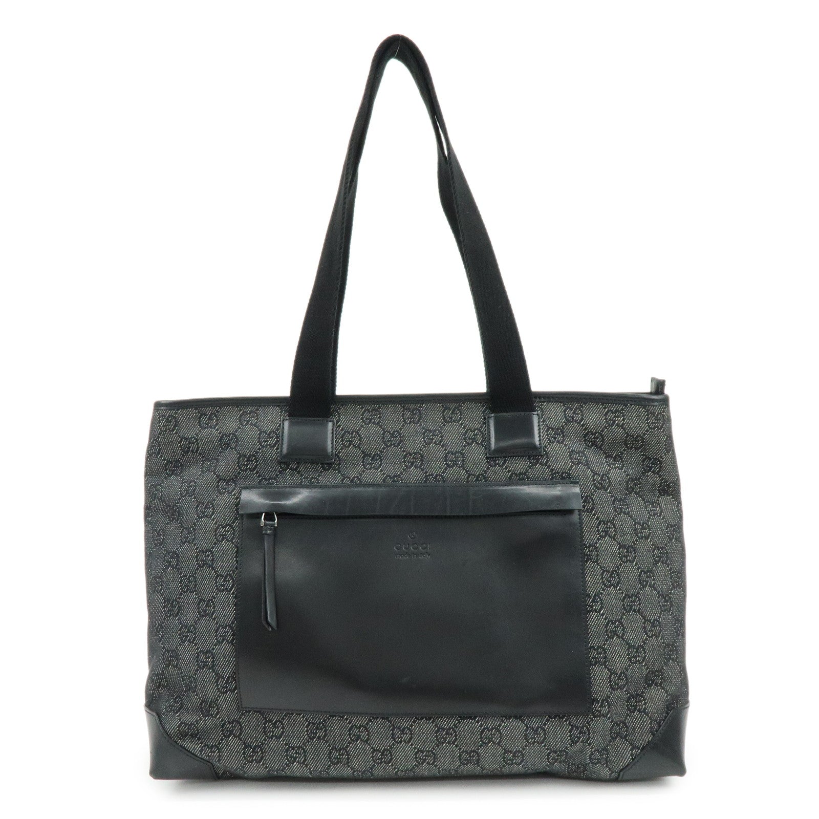 GUCCI GG Canvas Leather Tote Bag Shoulder Bag Black 34339
