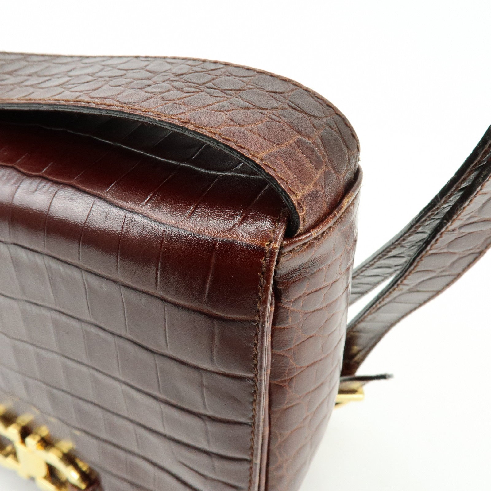 Ferragamo Gancini Embossed Leather Shoulder Bag Crossbody Bag Brown