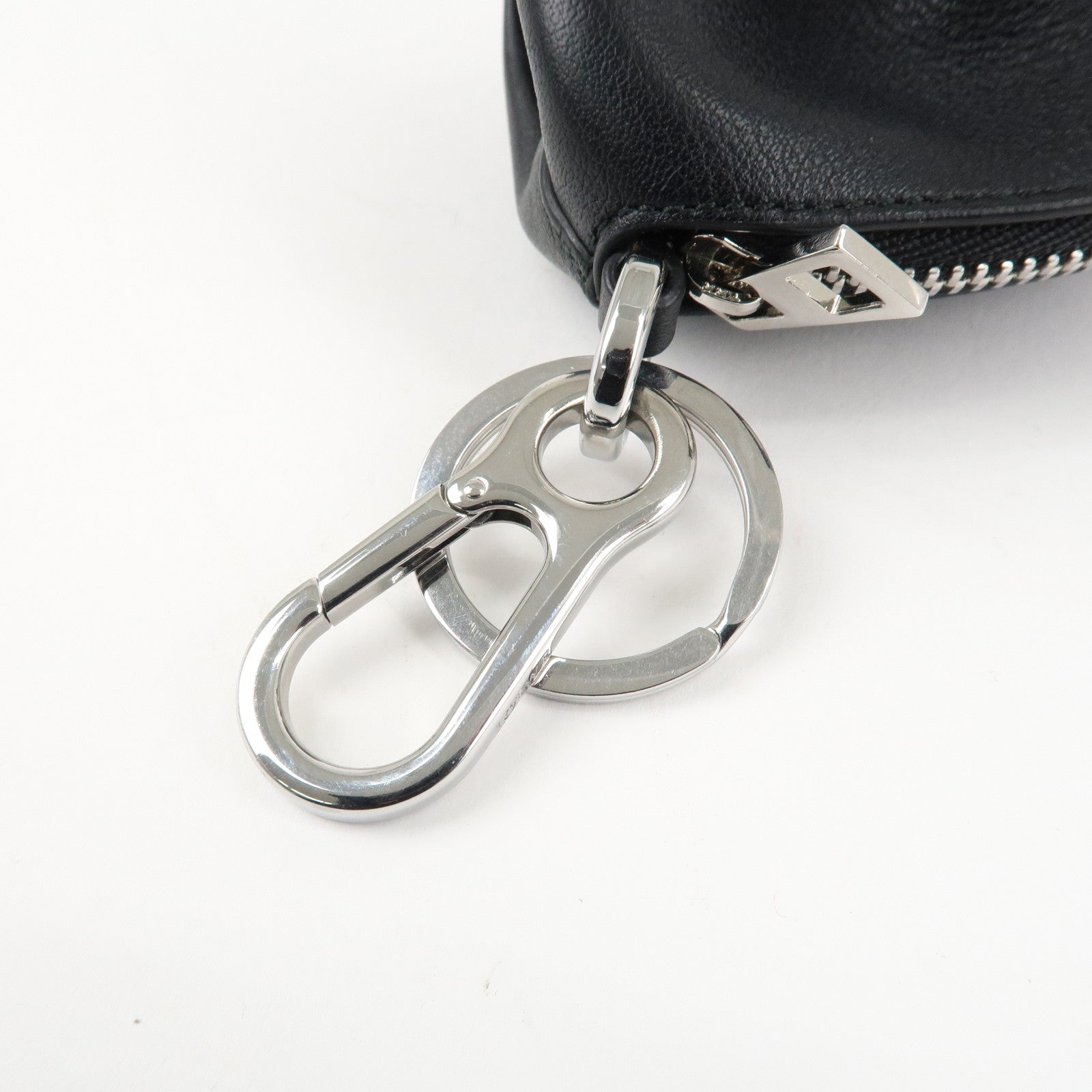 LOEWE Calf Skin Animal Coin Case Elephant Charm Black Used