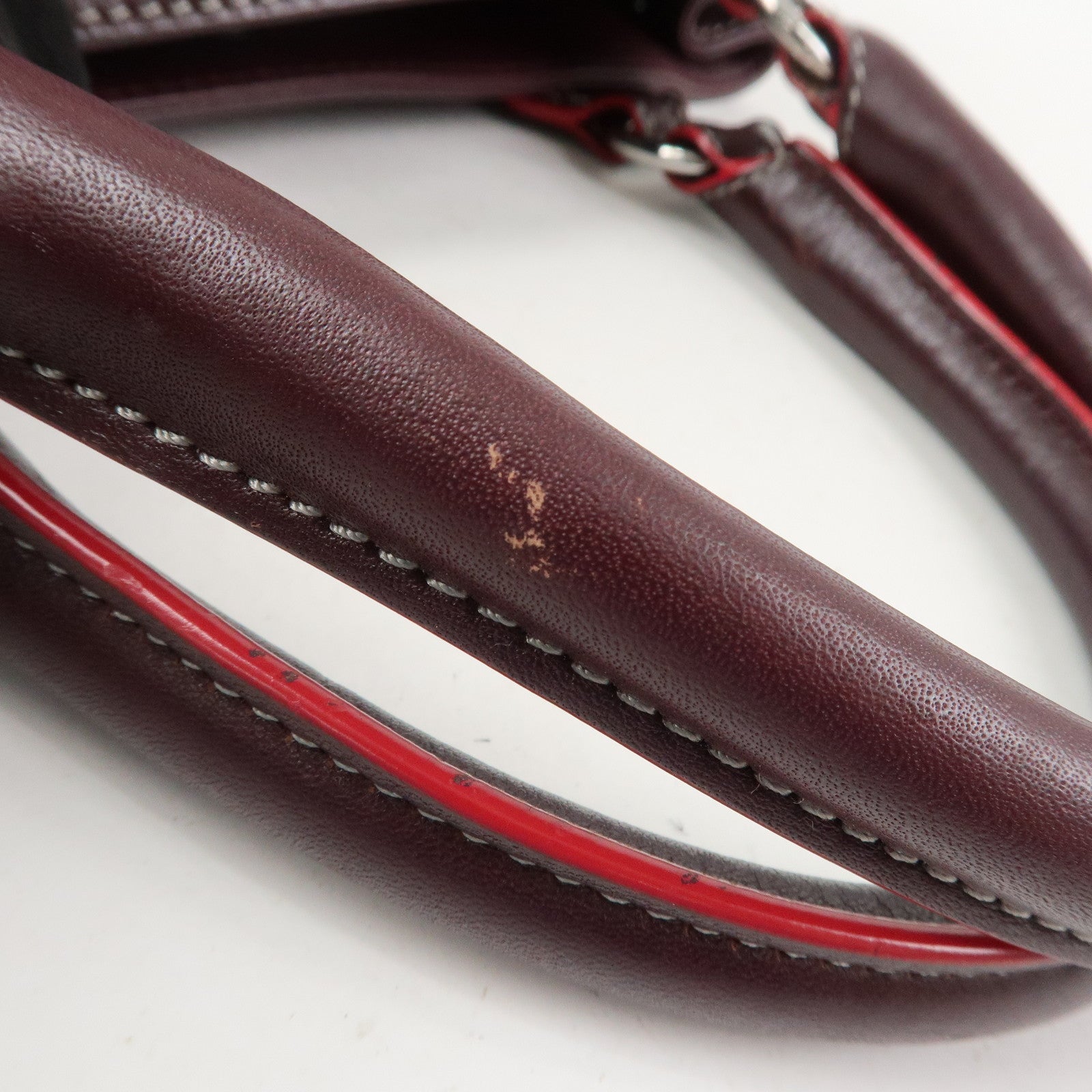 LOEWE Anagram Logo Leather Suede Hand Bag Brown Bordeaux