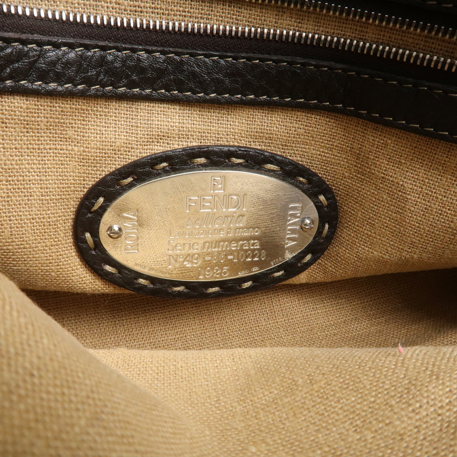 FENDI Selleria Leather Hand Bag Shoulder Bag Brown 8BR656