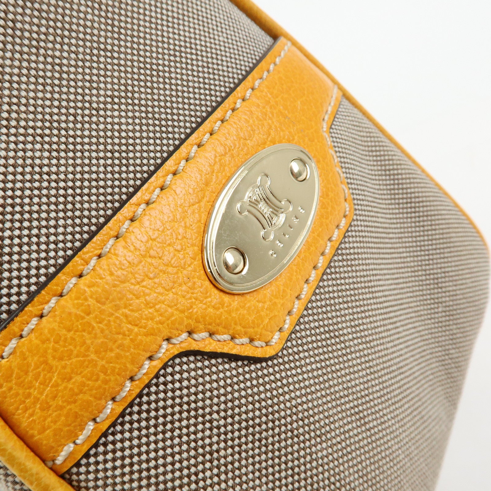 CELINE Leather Canvas Boogie Bag Hand Bag Yellow Gray
