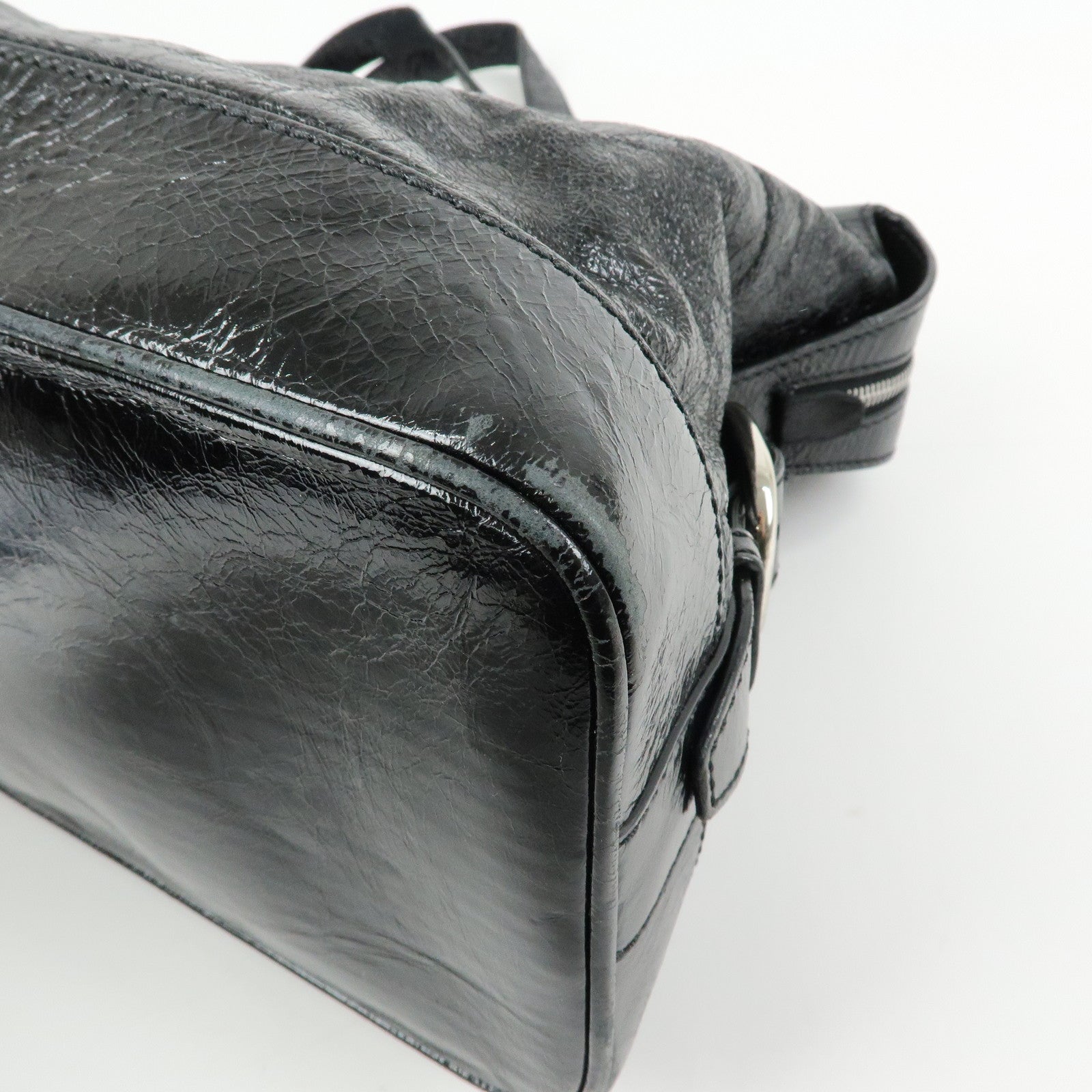 CELINE Patent Leather Macadam Stamped Boston Bag Hand Bag Black