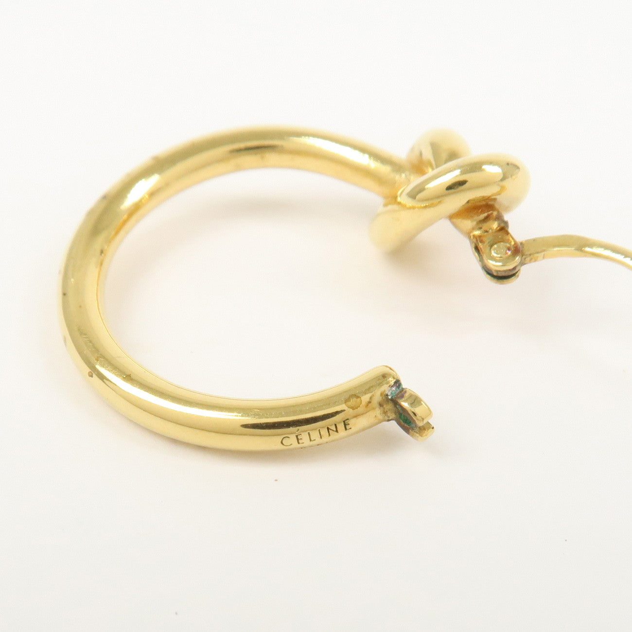 CELINE Logo Knot Small Hoop Earrings Metal Gold
