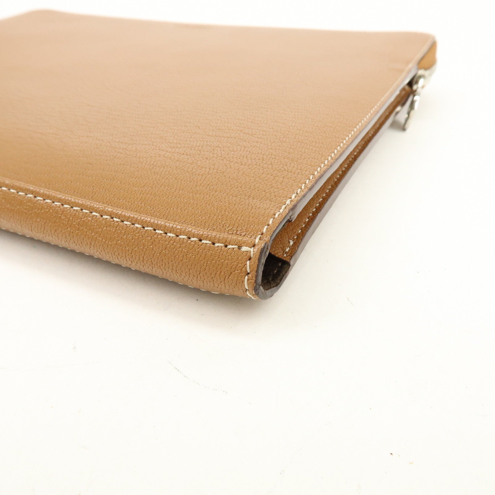 Cartier Leather Envelope Clutch Bag Pouch Brown
