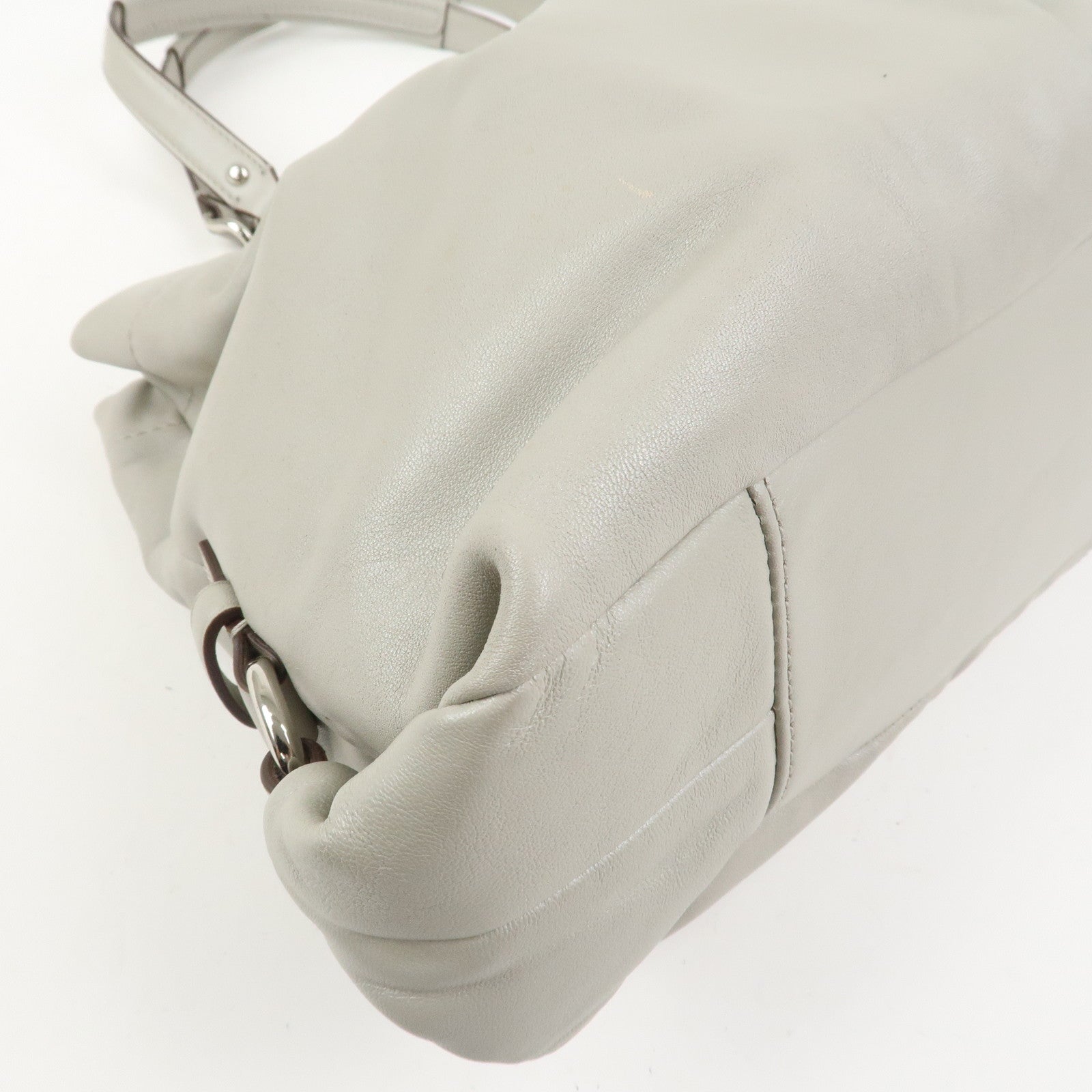 COACH Logo Leather Shoulder Bag Hand Bag Gray Silver