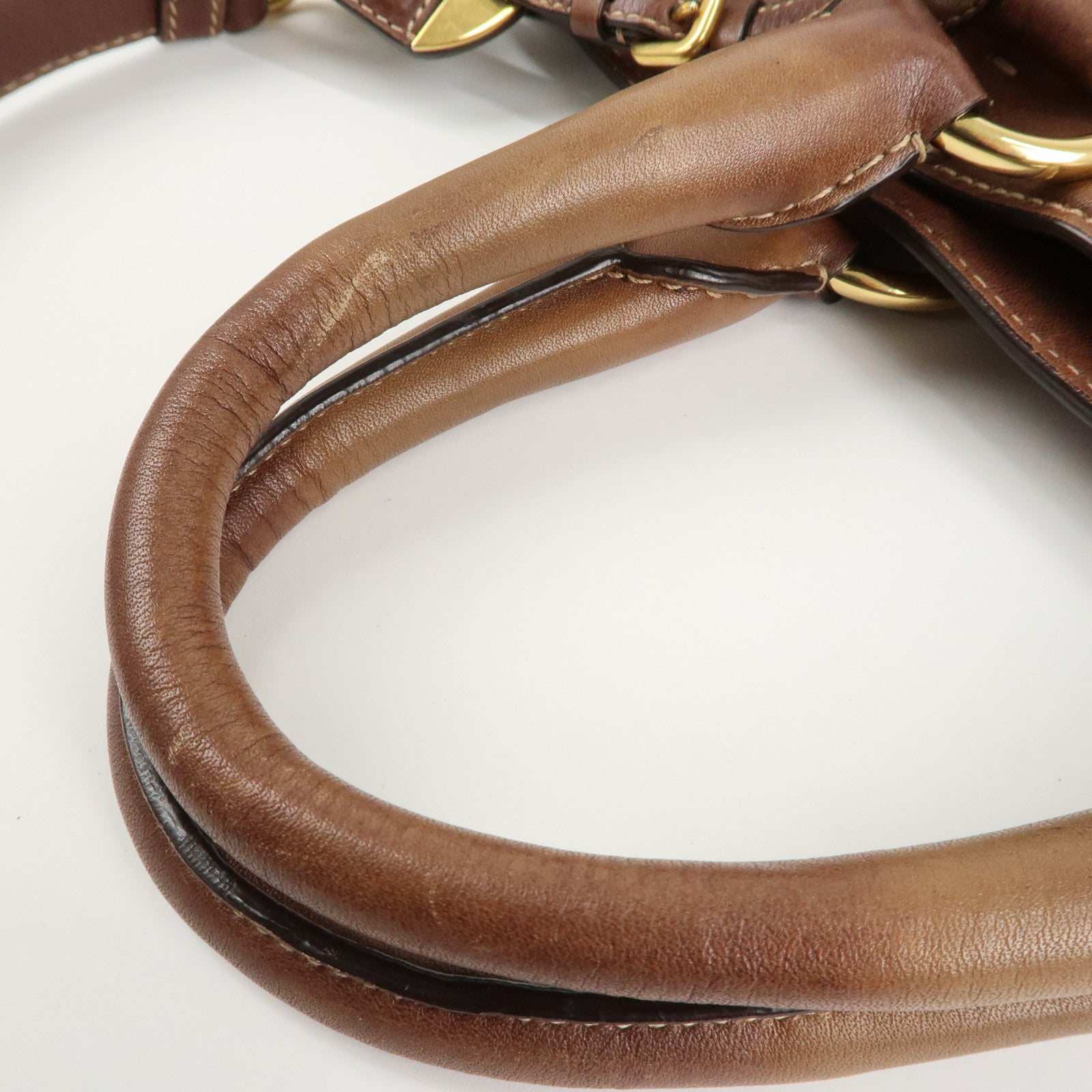 PRADA Logo Leather 2way Shoulder Bag Tote Bag Gold HDW Brown Used