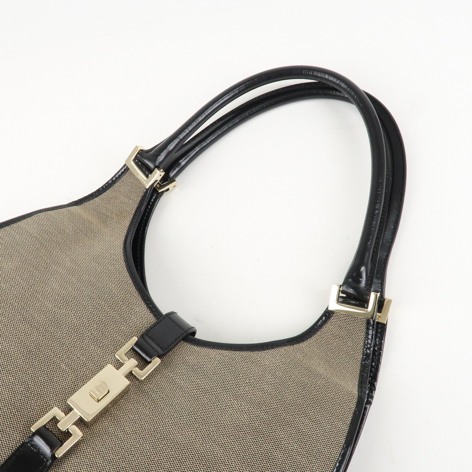 GUCCI Jackie Leather Shoulder Bag Beige Black 002.1067 Used