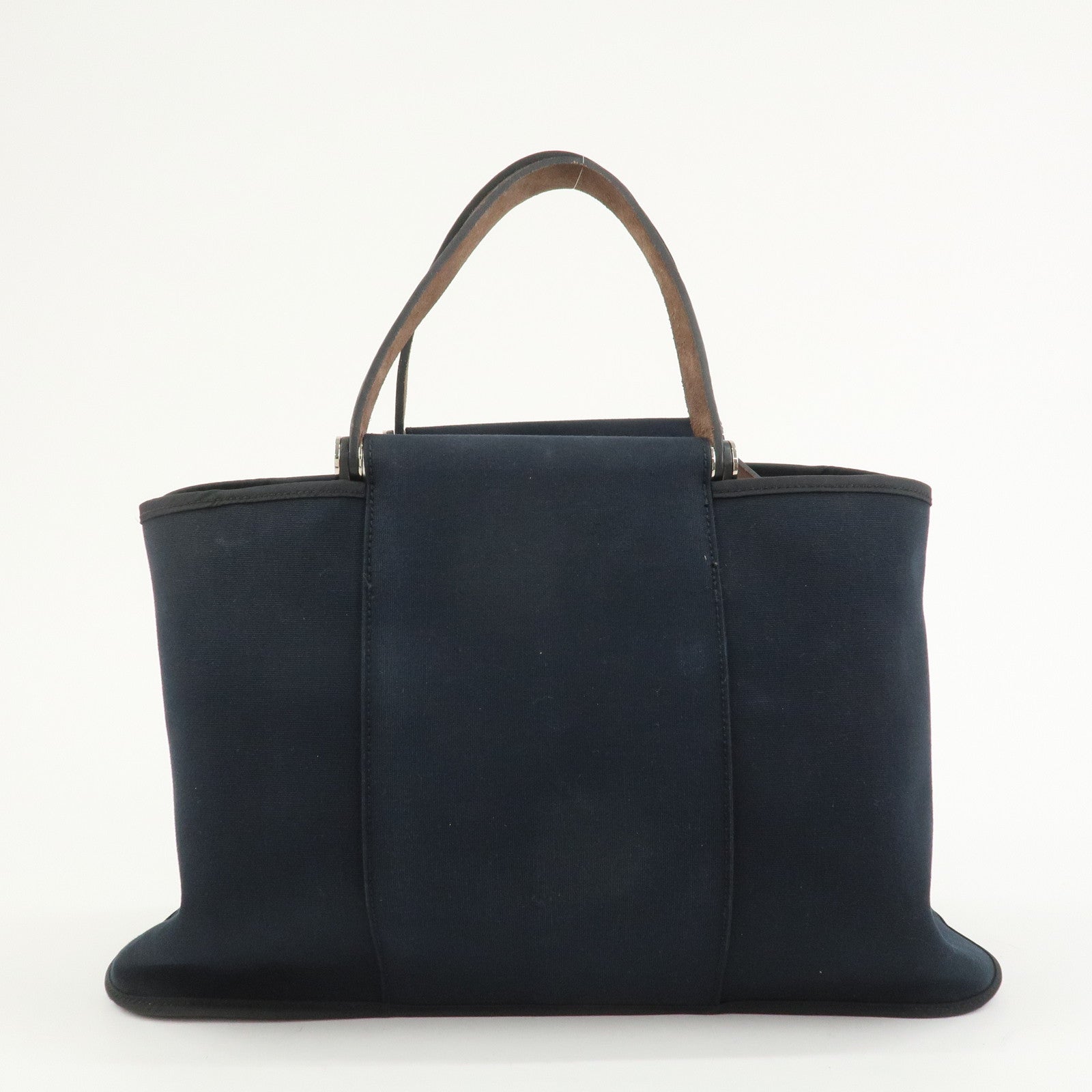 HERMES Cabas Elan PM Toile Officier Leather Tote Bag Hand Bag Black